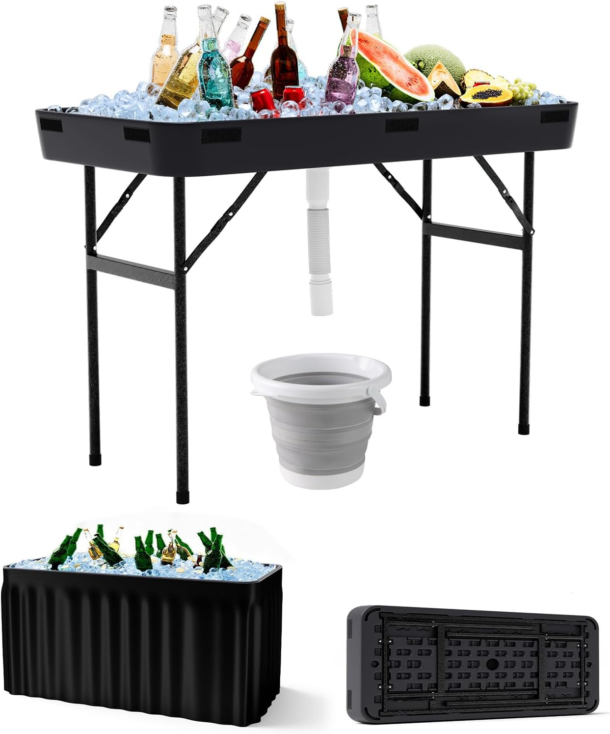 48 in. Black Folding Ice Picnic Table with Removable Matching Skirt