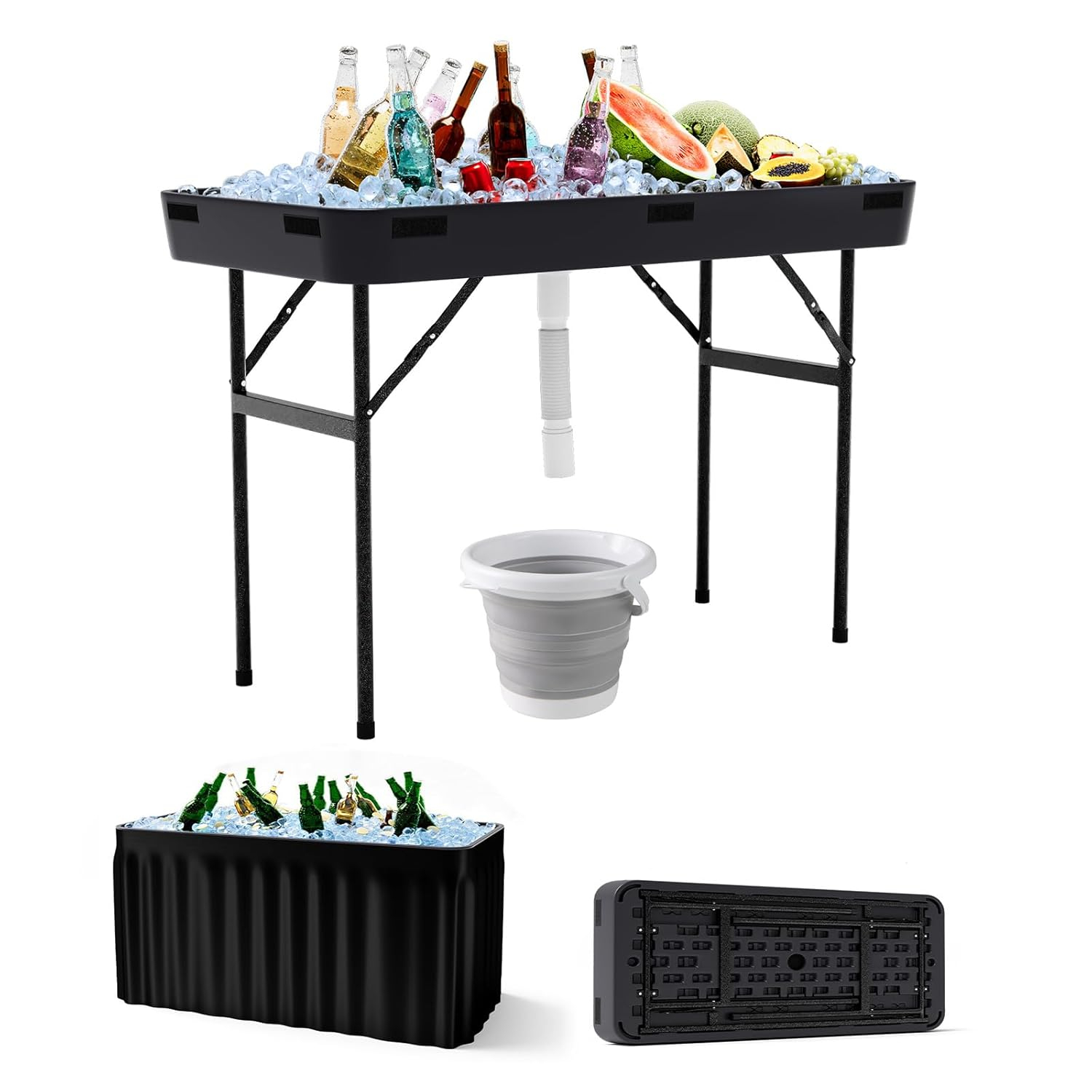 48 in. Black Folding Ice Picnic Table with Removable Matching Skirt