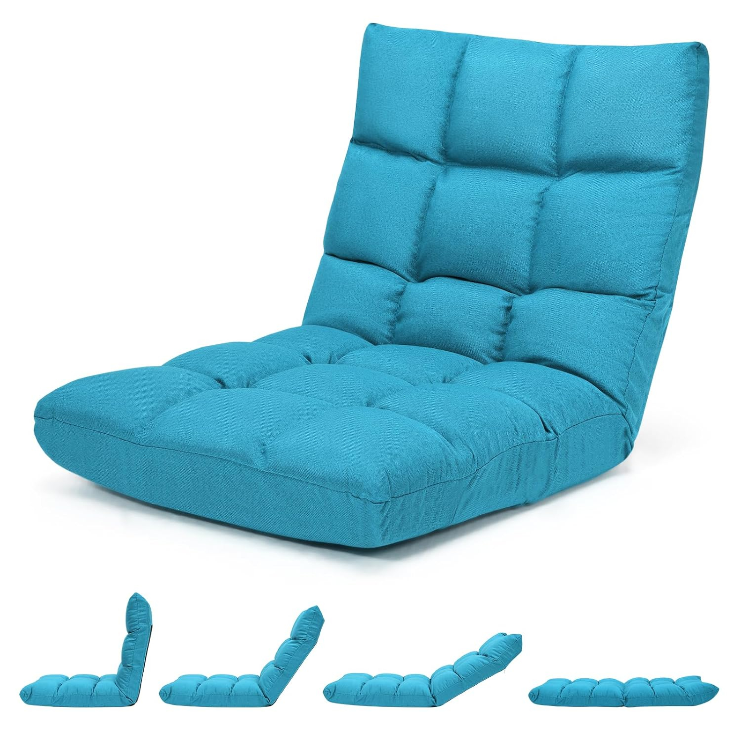 Giantex Adjustable Floor Gaming Sofa Chair w/14-Position, Cushioned Folding Lazy Reclinerw/High Resilience Sponge, Sleeper Bed Couch Recliner(Peacock Blue)