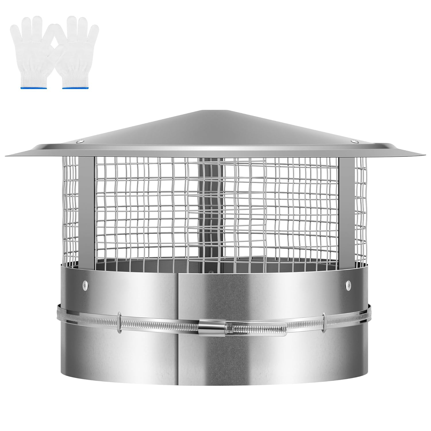 SPECSTAR 12" Cone Top Chimney Cap with Screen, Round Roof Rain Chimney Cover, Galvanized Steel Fireplace Exhaust Cap, Adjustable Roof Cap for Vent