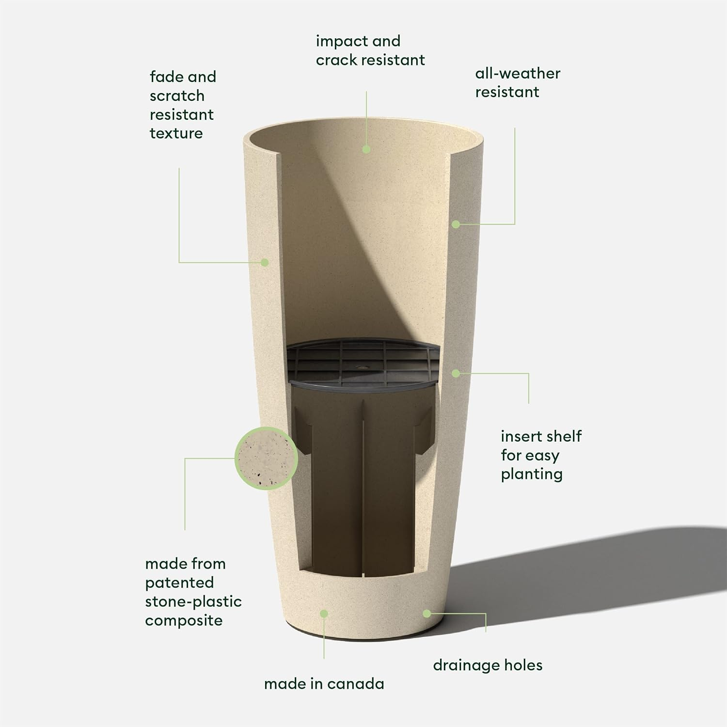 Veradek Mason Series Vega Planter - Round Tall Planter for Indoor or Outdoor Porch/Patio | Made from Plastic & Concrete with Drainage Holes | Modern Décor for, Flowers, Interior Plants