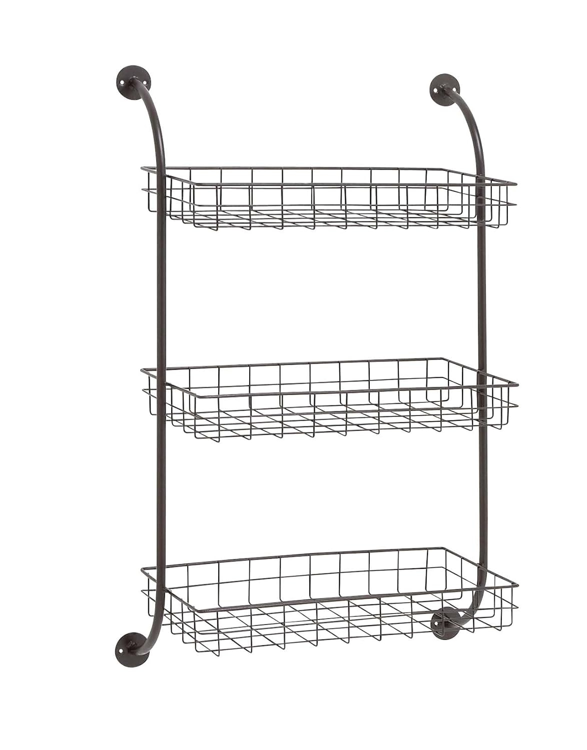 DecMode 21" x 10" 3-Tier Black Wall Shelf with Suspended Baskets