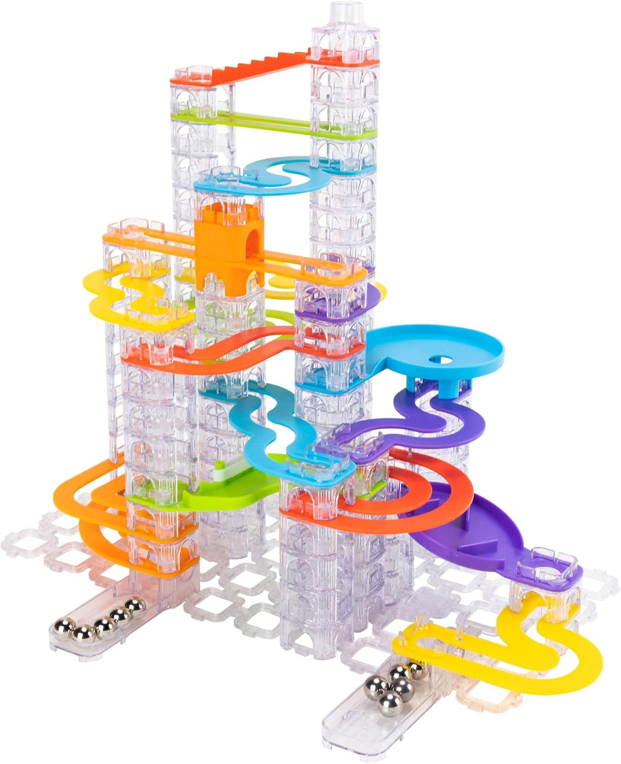 Fat Brain Toys Trestle Tracks Deluxe Set - 124-Piece Modular Marble Run, Ages 8+