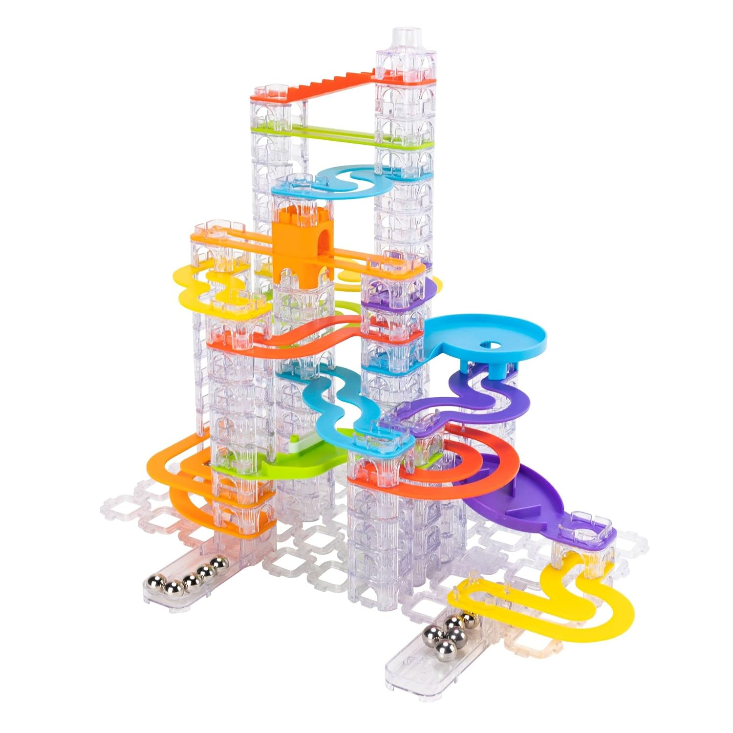 Fat Brain Toys Trestle Tracks Deluxe Set - 124-Piece Modular Marble Run, Ages 8+