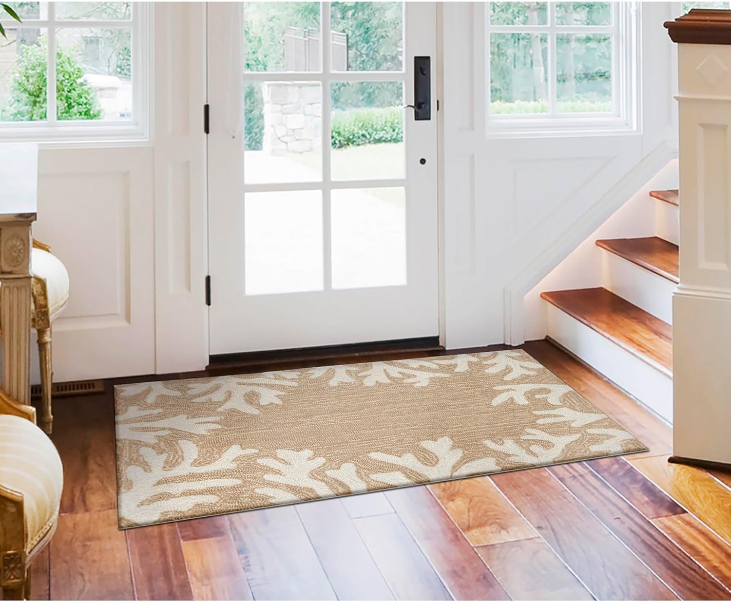 Coral Reef Motif Hand-Tufted Wool Blend Indoor/Outdoor Rug 24"x36"