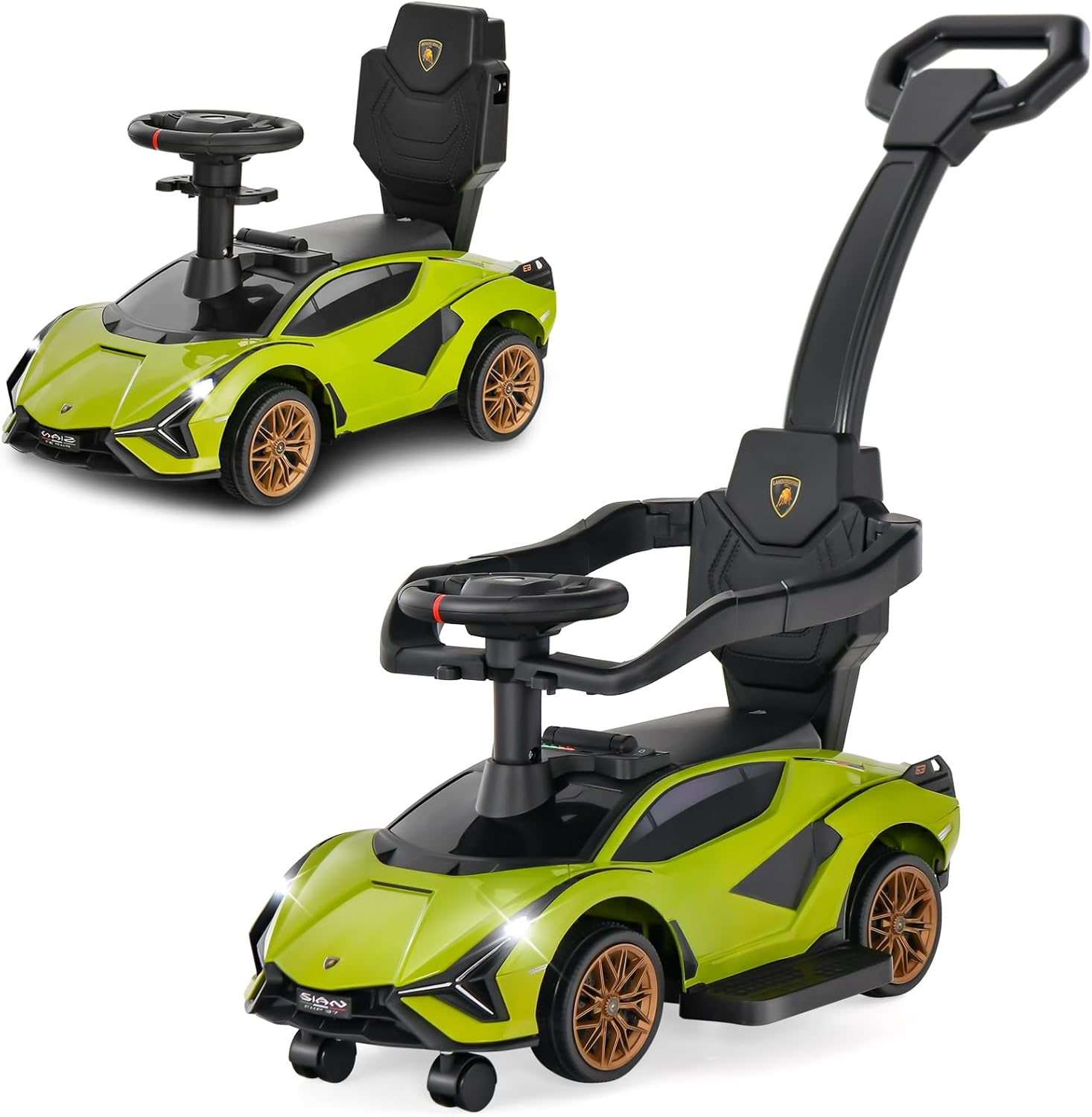 Green Lamborghini 3-in-1 Push Car Stroller with Storage