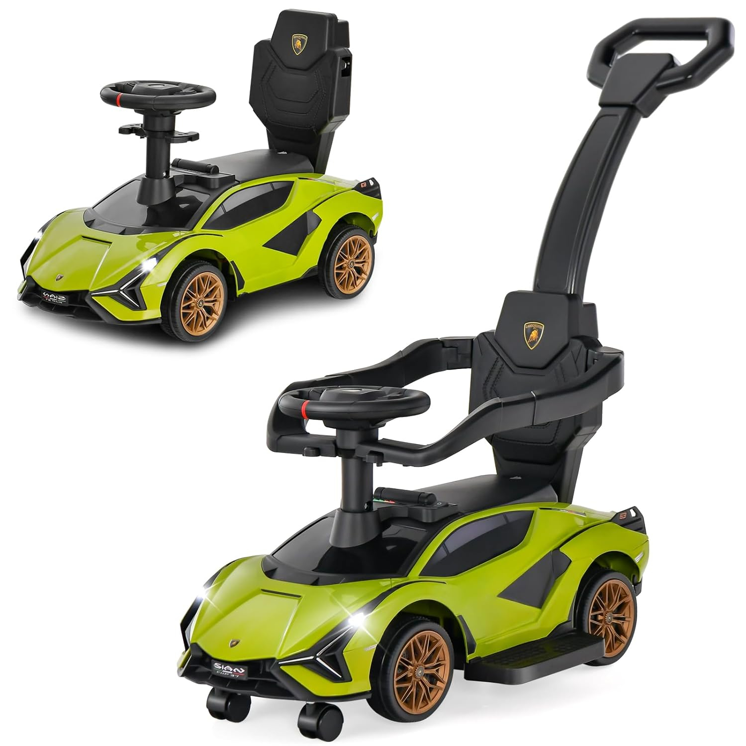 Green Lamborghini 3-in-1 Push Car Stroller with Storage