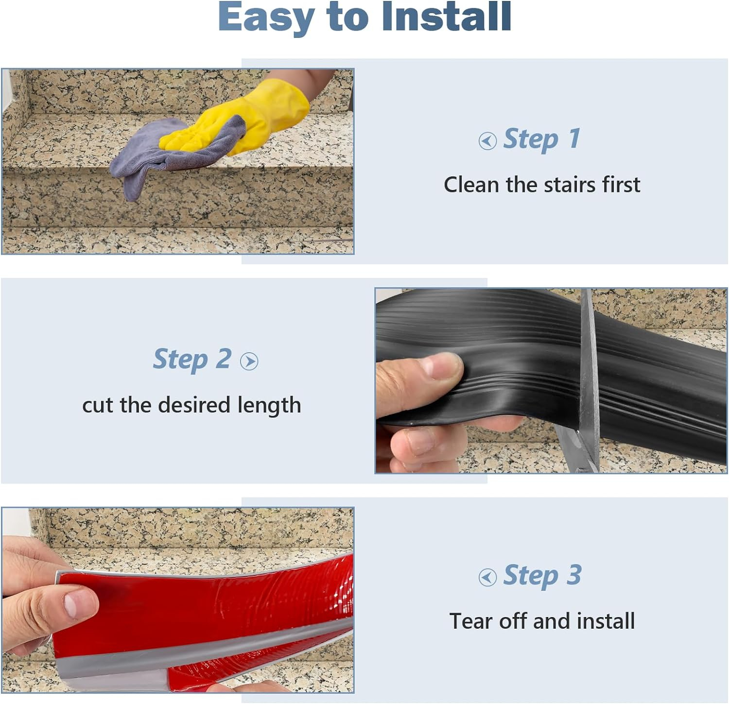 Vinyl Stair Nosing Stair Edge Protector Step Edge Trim Rubber Stair Edging Stair Nose Easy to Install for Outdoor & Indoor (4Ft, Black)