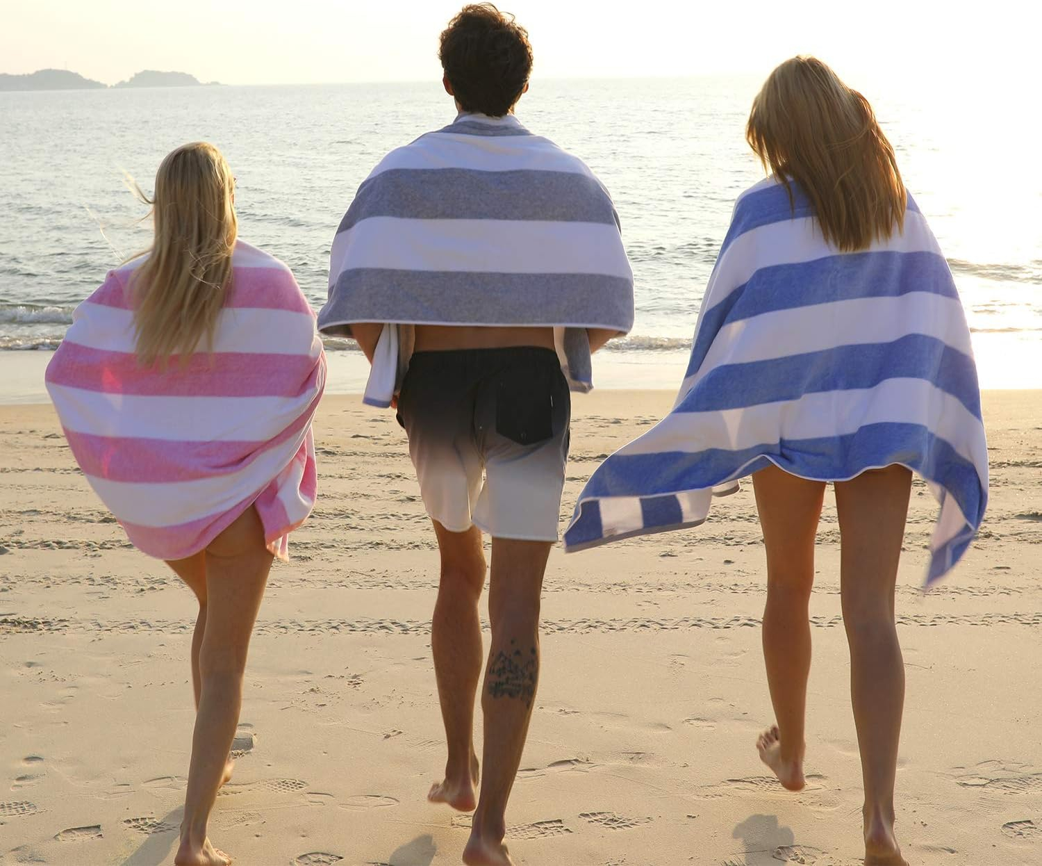 Cotton Oversized Beach Towel - Large 70 x 35 Inch Pool Towel, Orange Striped Quick Dry Swimming Cabana Towel