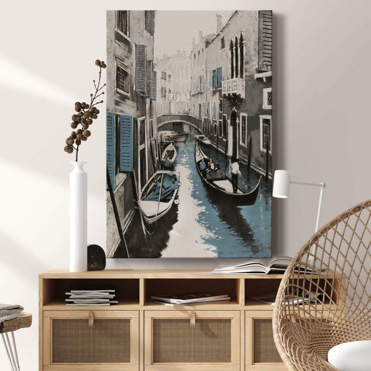 Renditions Gallery Canvas Architectural Artwork for Office Gandola Ride in Venice Water Streets Abstract Hanging Paintings for Bedroom Living Room Office Wall Decor - 8"X12" LT15