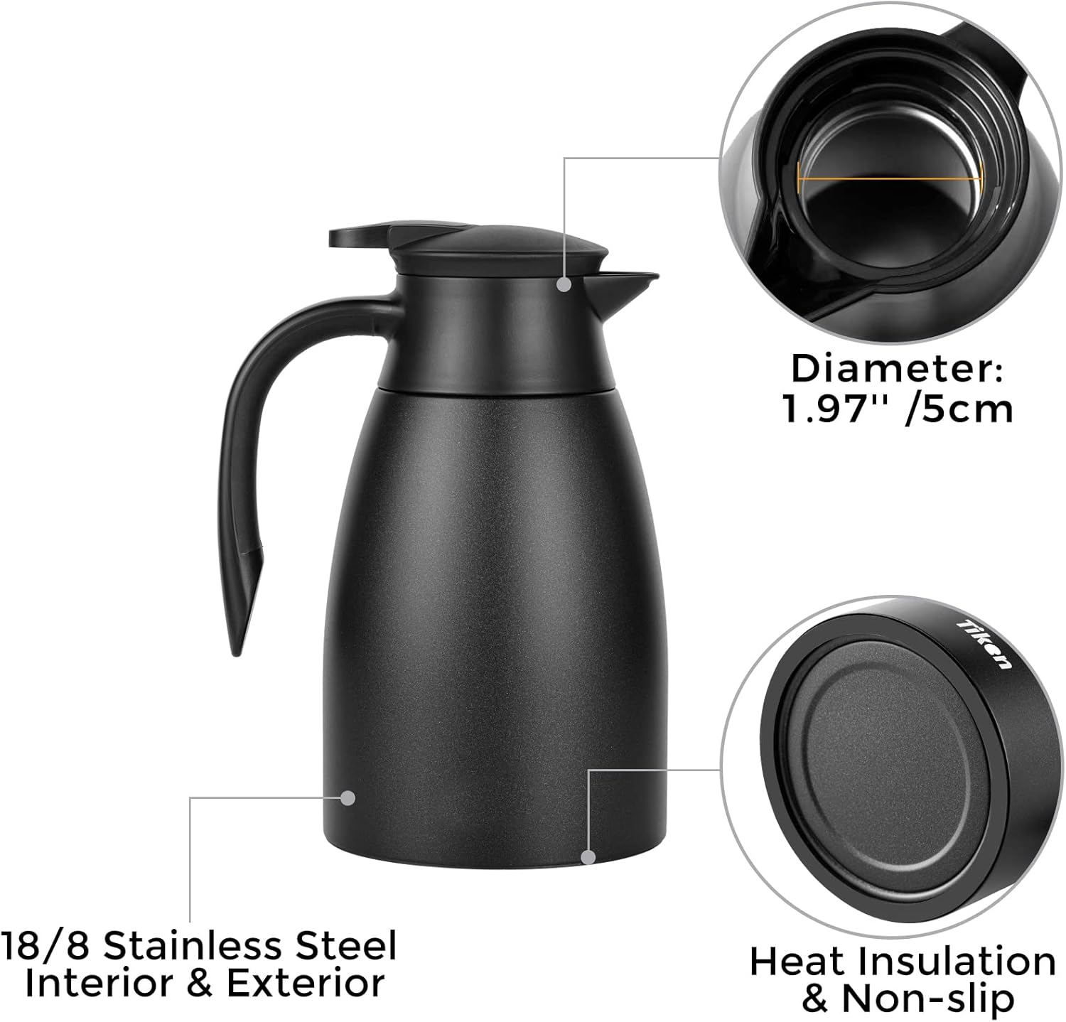 51 Oz Thermal Coffee Carafe, Stainless Steel Insulated Vacuum Coffee Carafes For Keeping Hot, 1.5 Liter Beverage Dispenser (Starry Black)