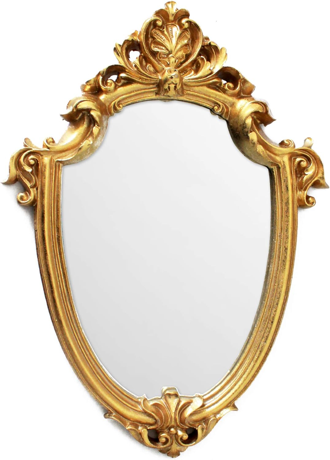 Vintage Gold Oval Resin Framed Wall Mirror 12.5x9 in
