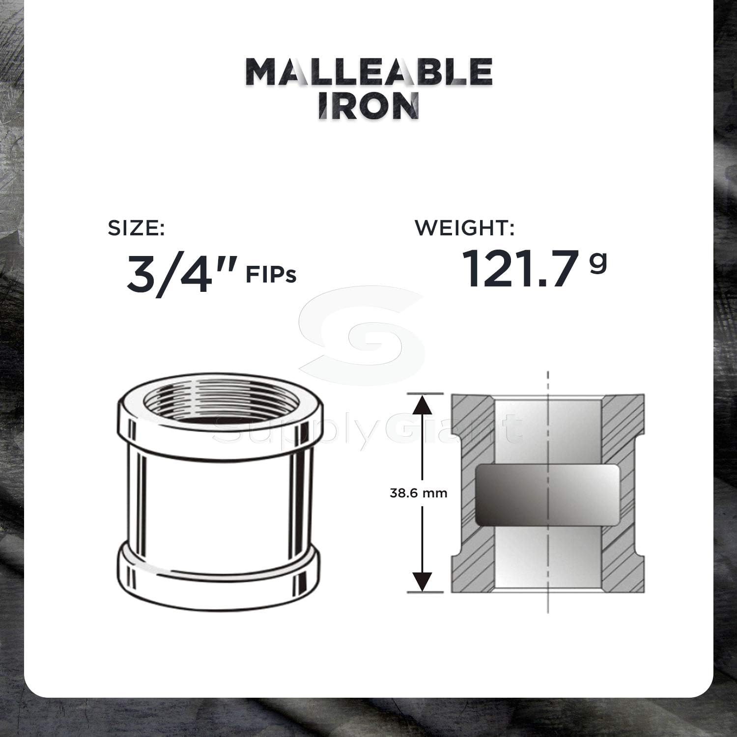 CNMS0056 3/4"" Black Malleable Iron Straight Left/Right Coupling"