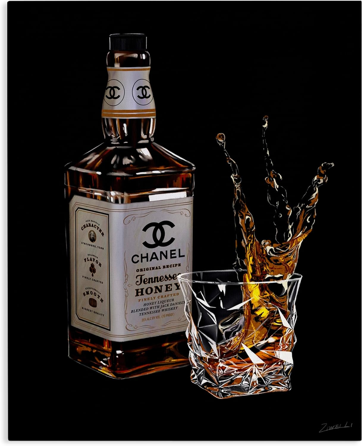 Stupell Industries Splashing Liqueur Glam Whiskey Bottle Graphic Art Gallery Wrapped Canvas Print Wall Art, Design by Ziwei Li