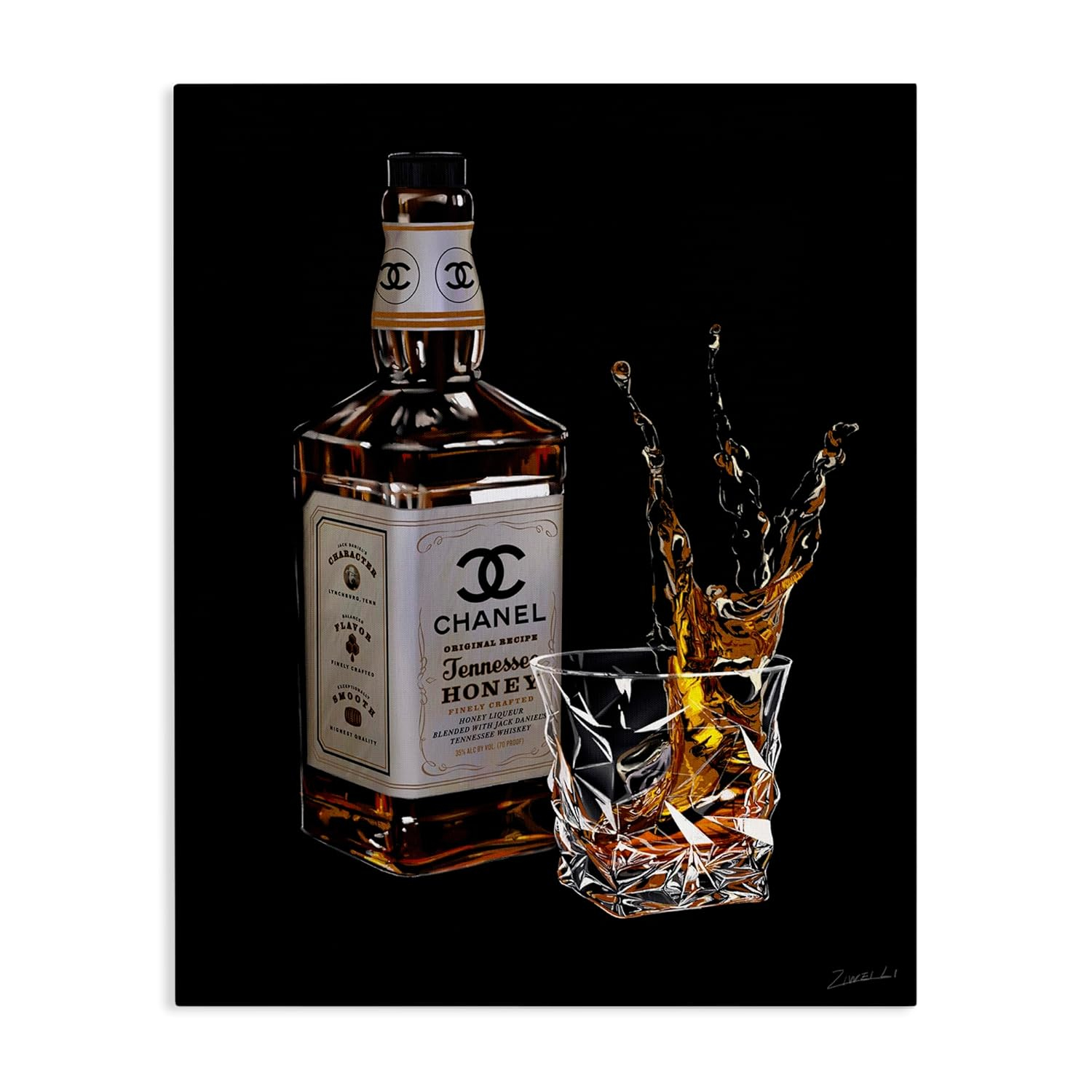Stupell Industries Splashing Liqueur Glam Whiskey Bottle Graphic Art Gallery Wrapped Canvas Print Wall Art, Design by Ziwei Li