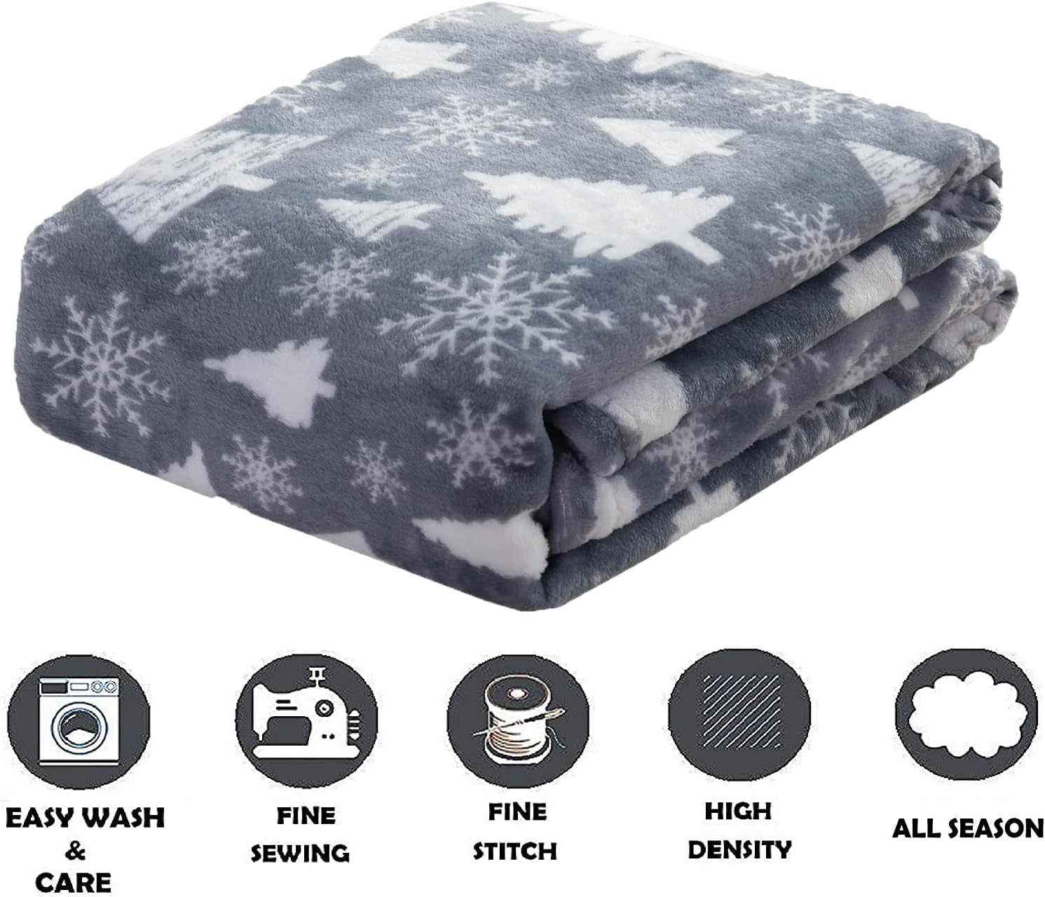 Elegant Comfort Luxury Velvet Super Soft Christmas Prints Fleece Blanket-Holiday Theme Home Décor Fuzzy Warm and Cozy Throws for Winter Bedding, Couch and Gift, 50 x 60 inch, Christmas Tree