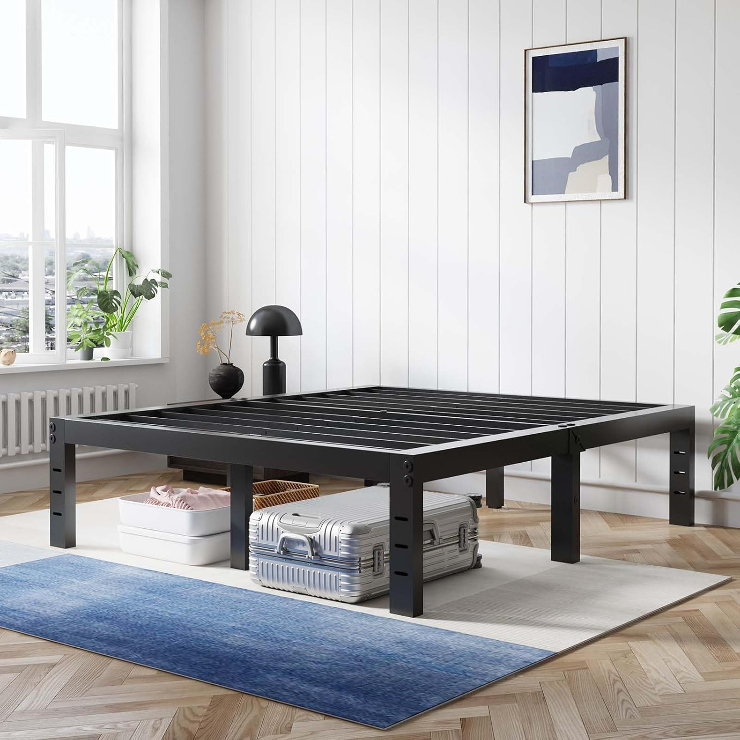 Avenco Queen Bed Frame, 16 Inch Simplicity Metal Platform Queen Size Bed Frame with Underbed Storage, No Box Spring Needed, Heavy Duty Steel Slat Support, for Bedroom, Guest Room, Easy Assembly