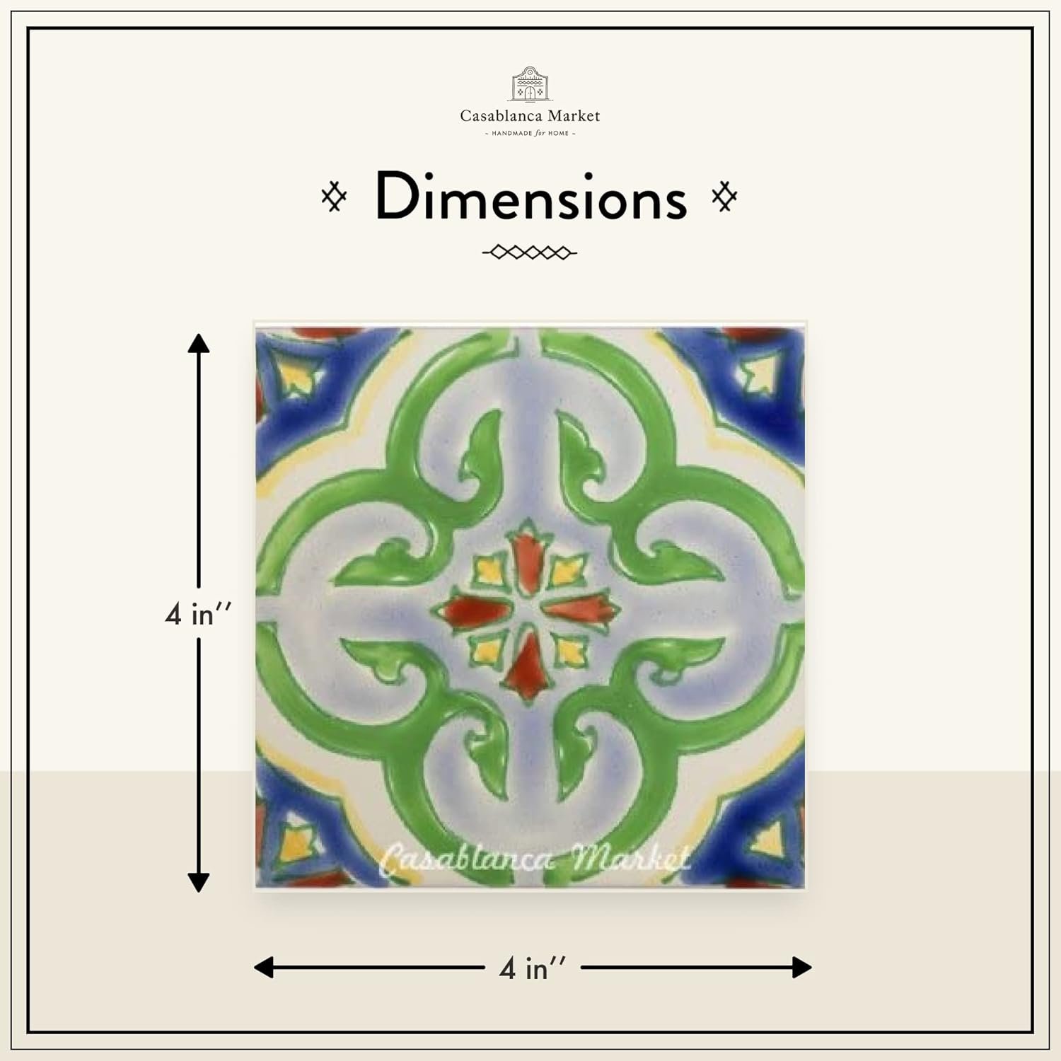 Casablanca Market MT015 Mediterranean Ceramic Valencia Decorative Tile, Blue/Green