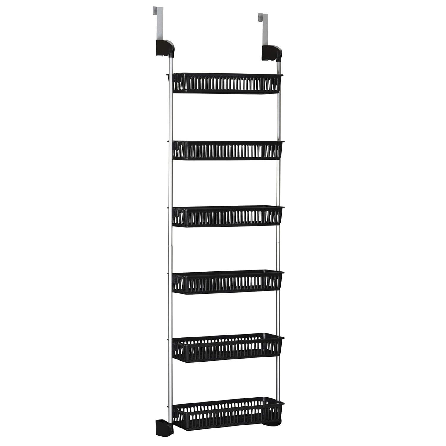 Household Essentials Over the Door Storage Rack, 6 Basket Door Organizer, Great for Use in Pantry as Spice Rack, Black