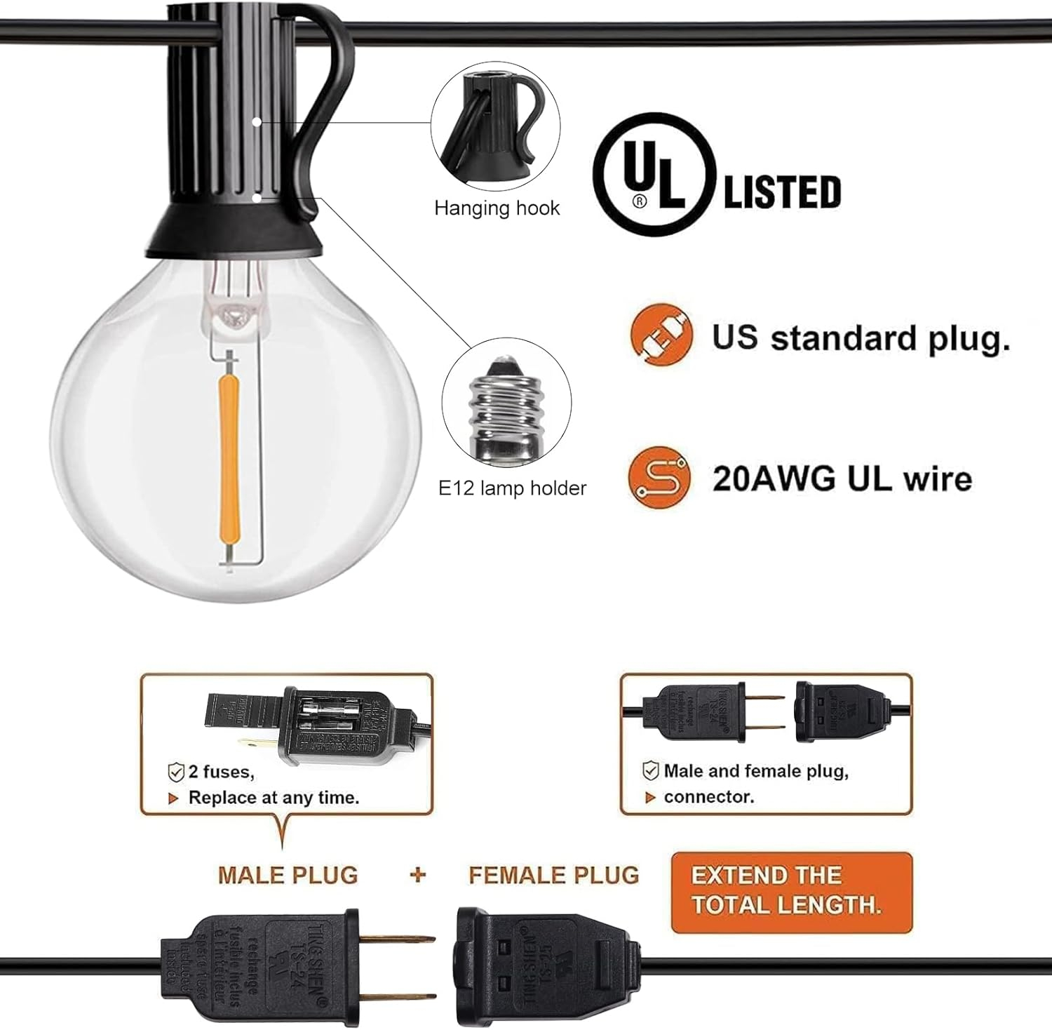 HISTAR 48Ft Patio Lights Outdoor Waterproof 24+2 Edison Bulbs for Garden, Porch, Backyard, Balcony, Bistro, Cafe Lights Decor