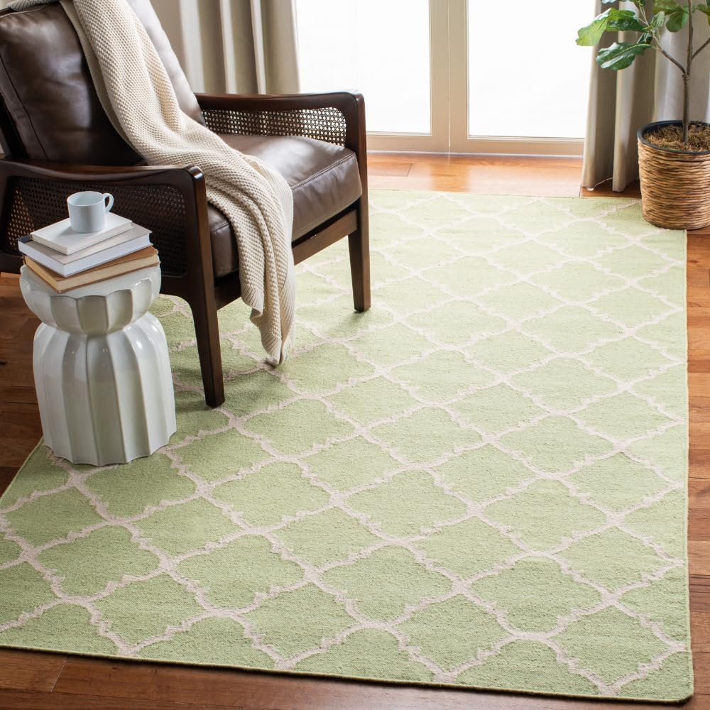Safavieh Dhurries Malina 4 x 6 (ft) Wool Light Green/Ivory Rectangular Indoor Trellis Coastal Area rug