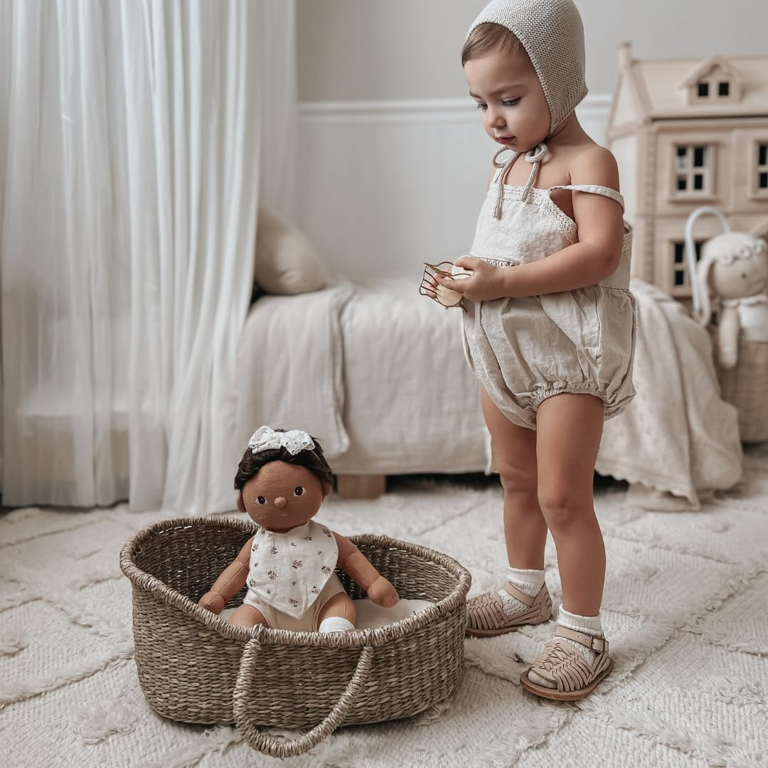 Premium Baby Doll Bassinet - Handcrafted & Award-Winning Seagrass Moses Basket - Doll Carrier with Luxe Mattress