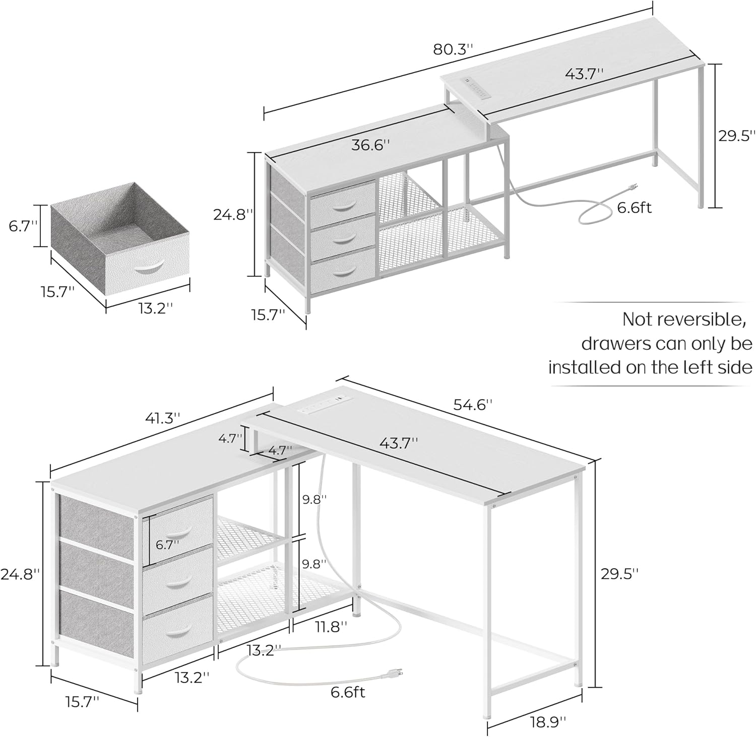 SUPERJARE L Shaped Desk with Power Outlets, Computer Desk with Drawers & Shelves, Corner Desk Gaming Desk Home Office Desk, Gray