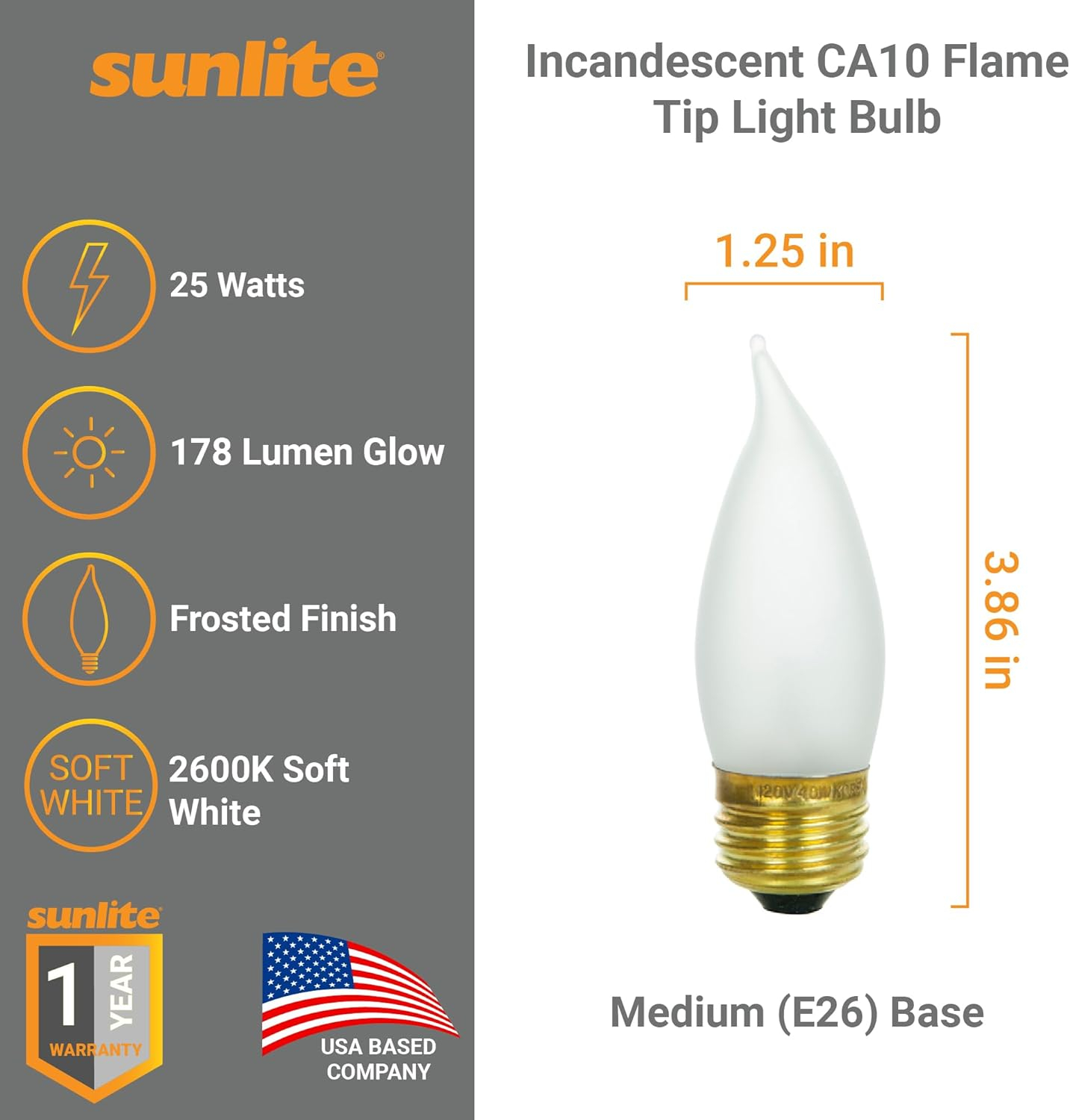 Soft White Frosted Decorative Incandescent Flame Tip Bulbs, 25W, 12 Pack