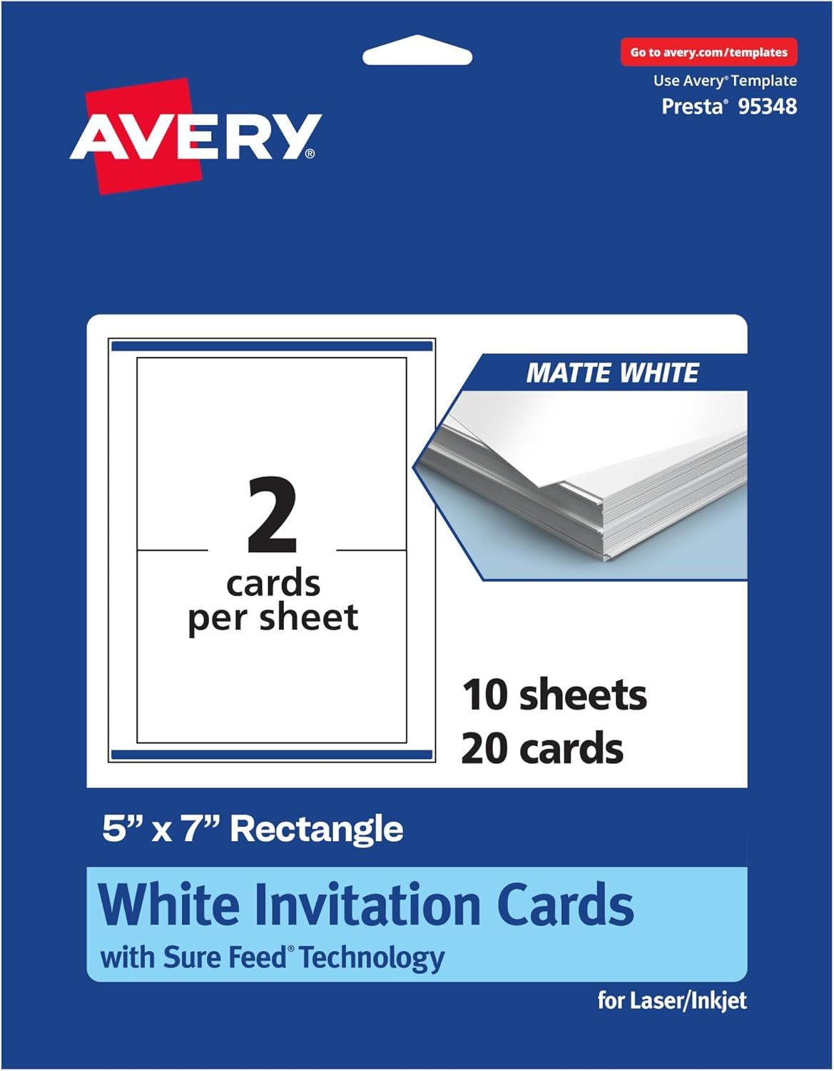 Avery Printable Rectangle Cards, 5" x 7", Matte White, 20ct
