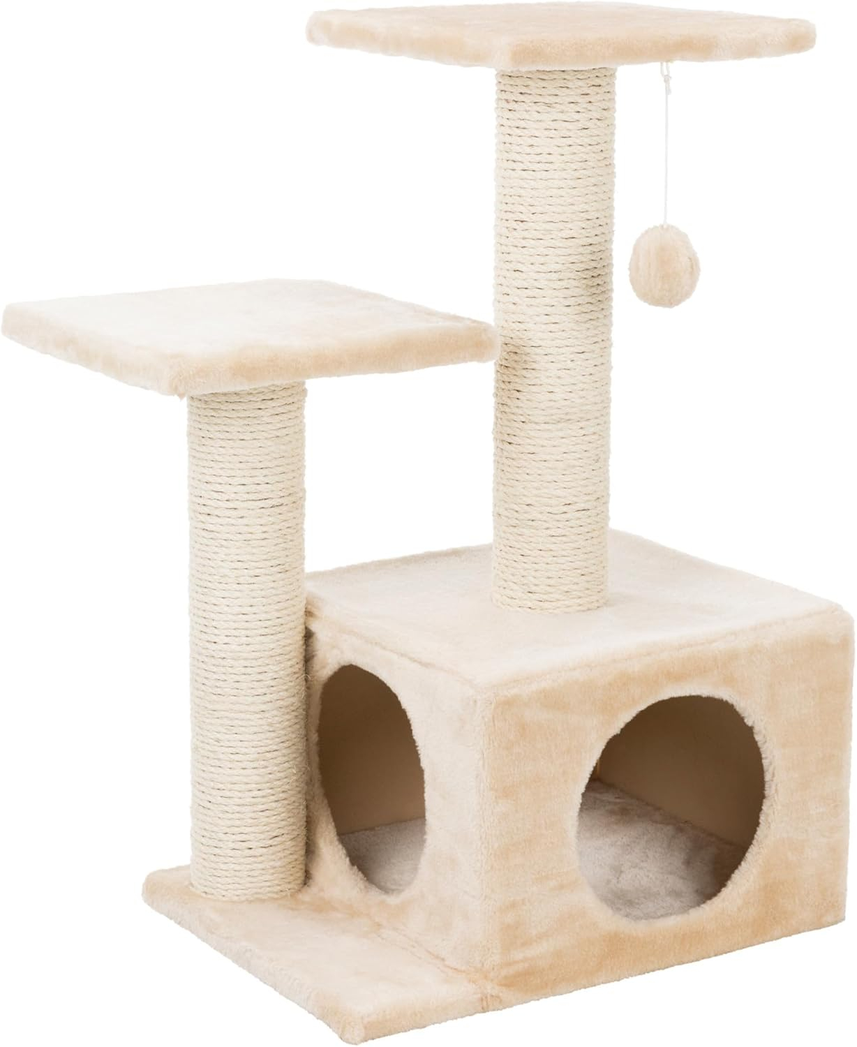 TRIXIE Valencia Plush & Sisal 3-Level 28" Cat Tree with Scratching Posts & Condo, Beige