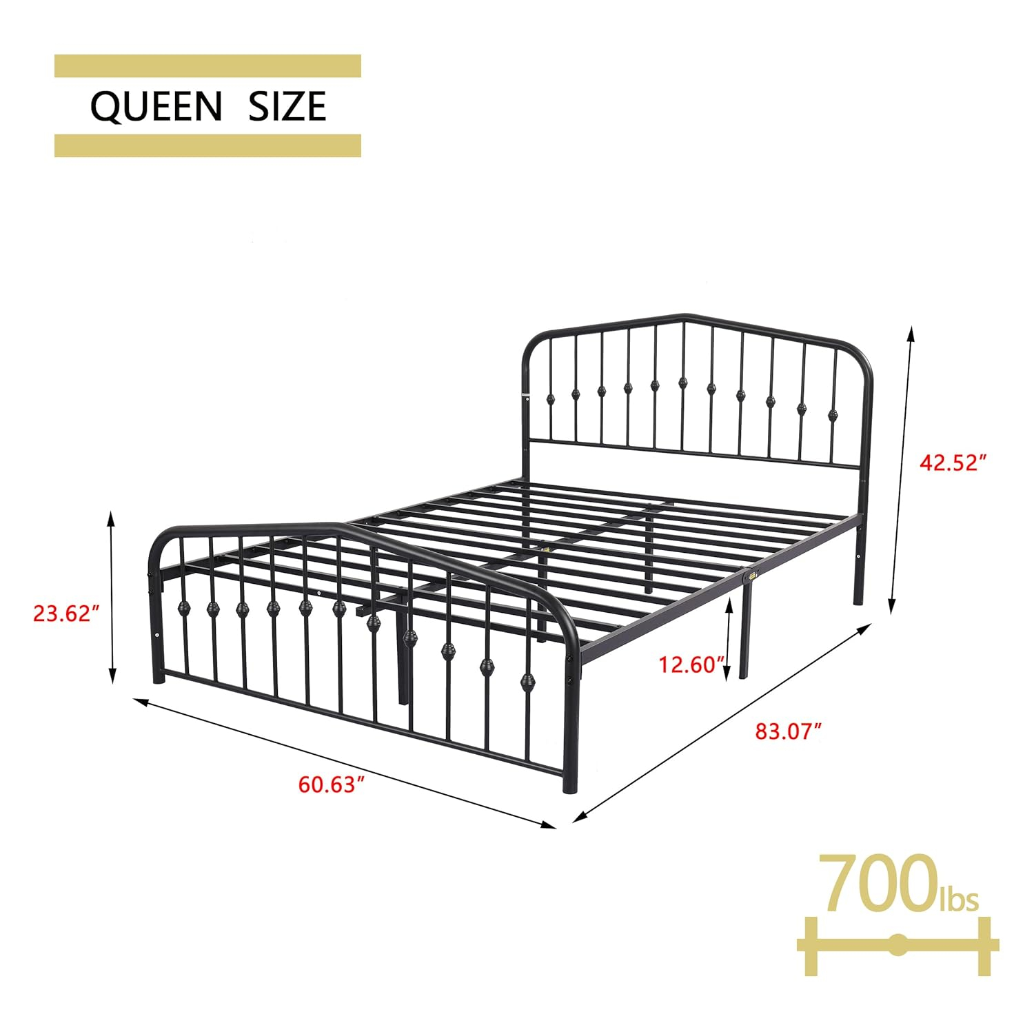 alazyhome Metal Bed Frame Queen Size Platform No Box Spring Needed with Vintage Headboard and Footboard Premium Steel Slat Support Mattress Foundation Black.