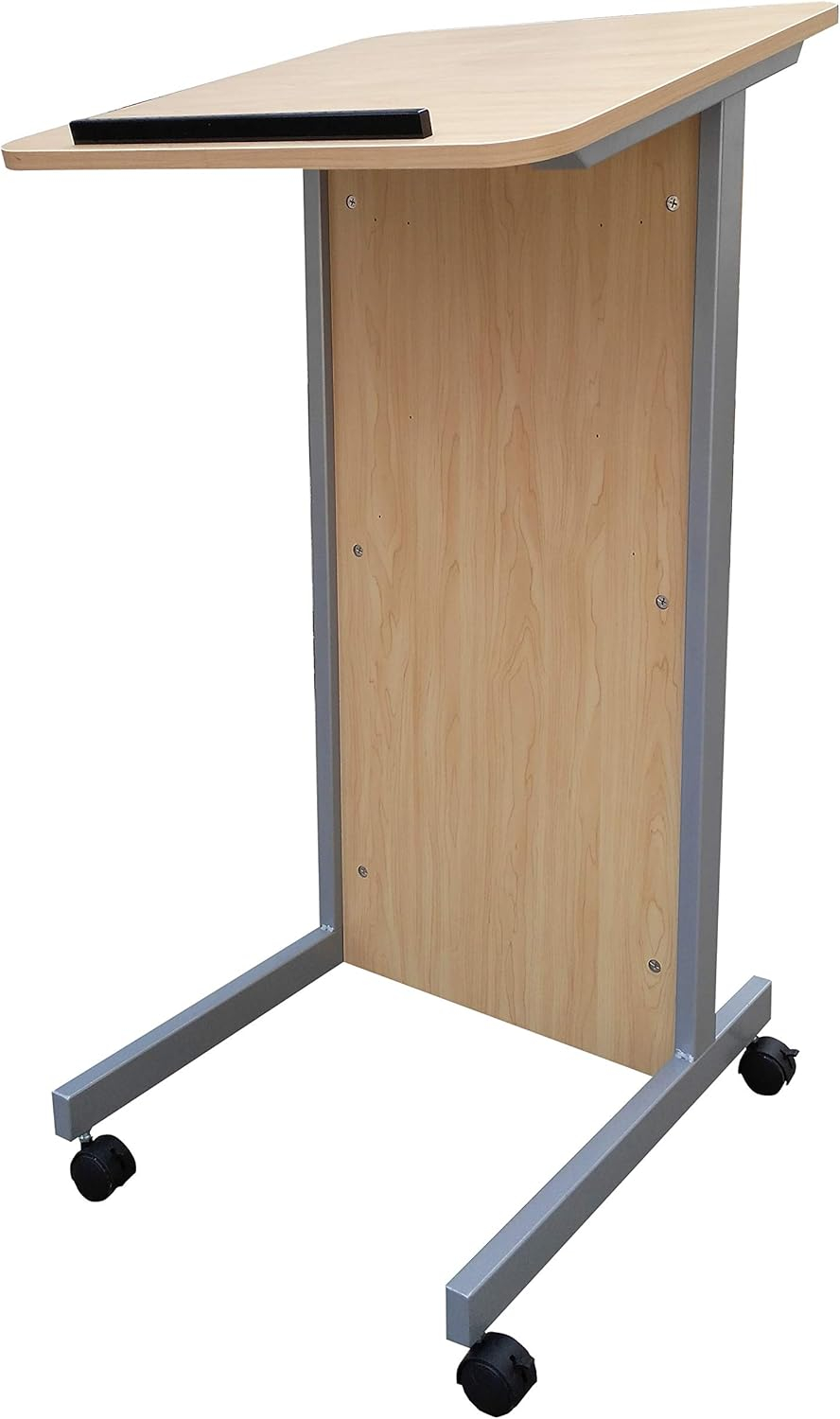 FixtureDisplays® Floor Standing Pulpit Lectern Podium w/Casters, Heavy Duty Steel Frame, Rolling Podium 21307-MAPLE
