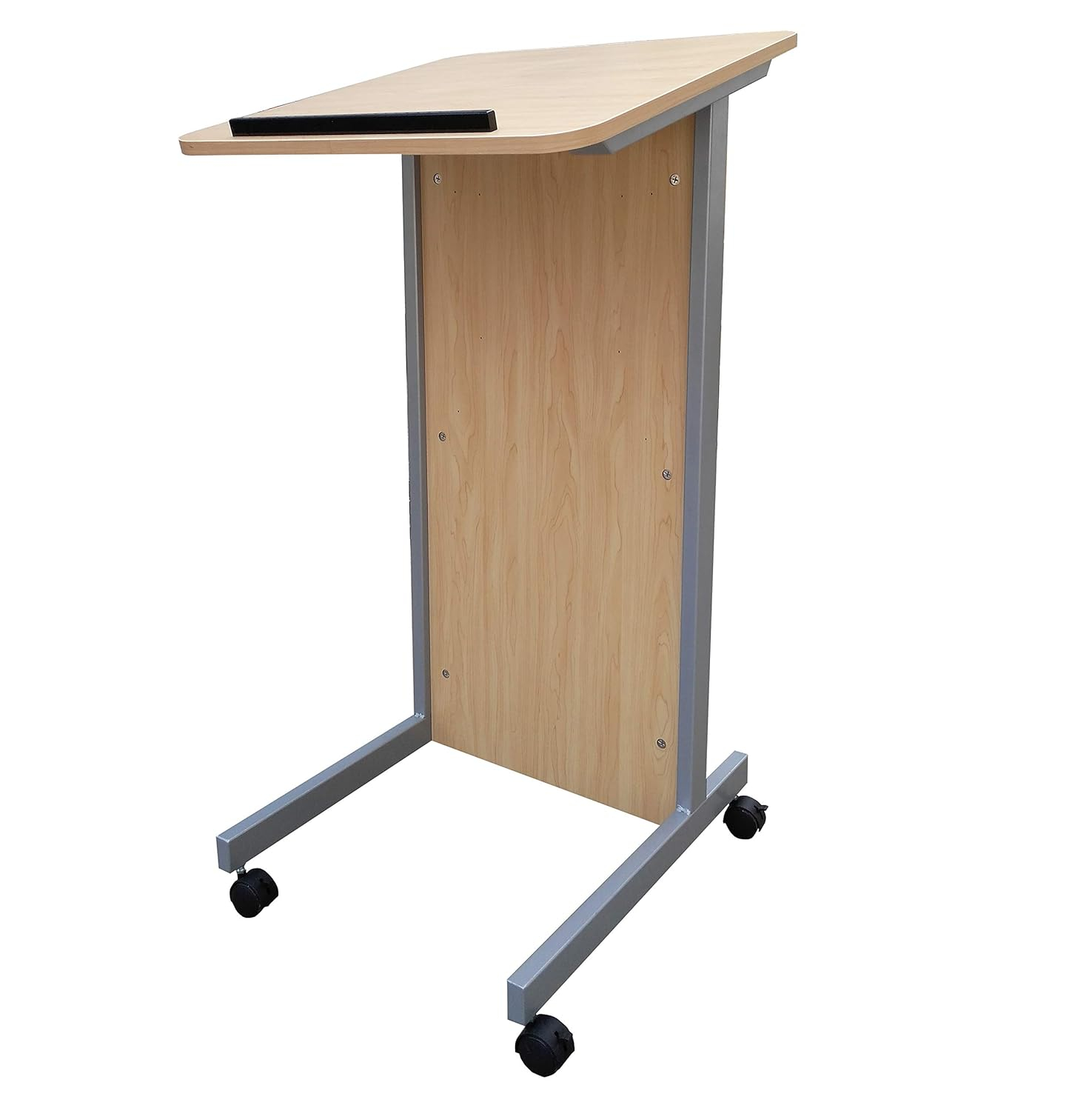 FixtureDisplays® Floor Standing Pulpit Lectern Podium w/Casters, Heavy Duty Steel Frame, Rolling Podium 21307-MAPLE