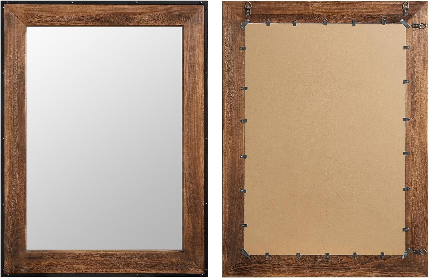 Rustic Natural Wood and Iron Rectangular Wall Mirror