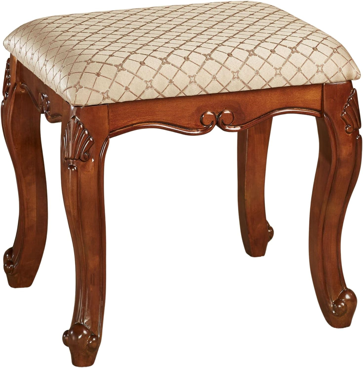 Julian Natural Cherry Upholstered Vanity Stool with Gold Cushion