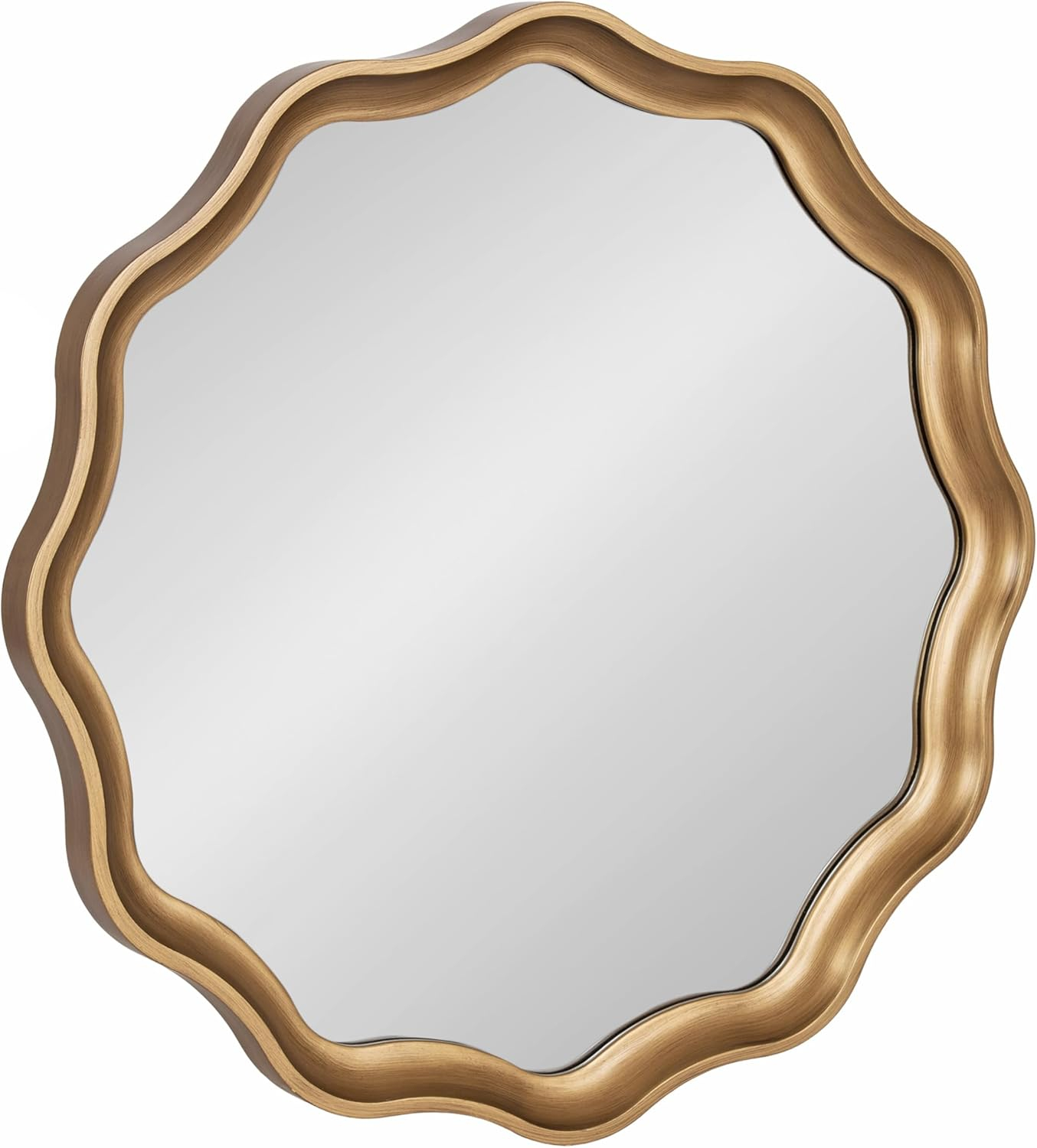 Kate and Laurel Hatherleigh Transitional Round Wooden Wall Mirror, 28 Inch Diameter, Gold, Modern Scalloped Wavy Wood Circle Mirror for Use in Bathroom, Entryway, or Bedroom