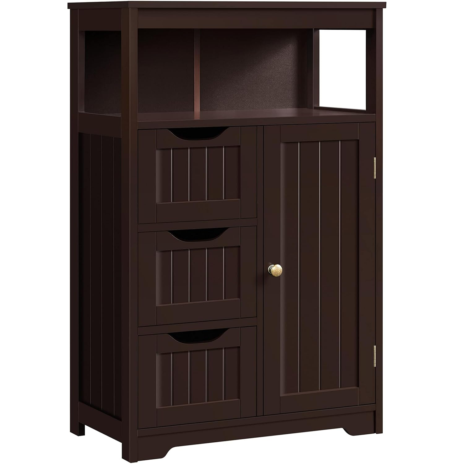 Espresso MDF Bathroom Floor Cabinet with Adjustable Shelving
