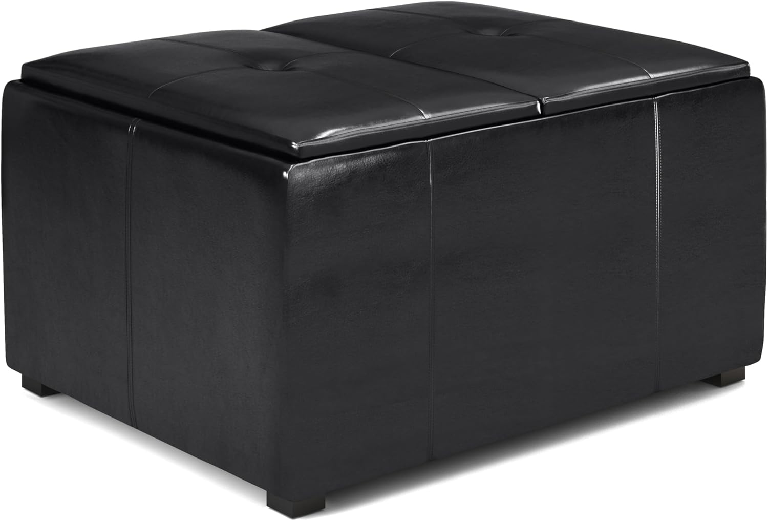 Simpli Home Avalon 34in.W Coffee Table Storage Ottoman in Midnight Black Faux Air Leather