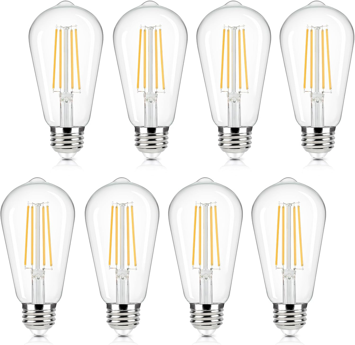 KY Vintage LED Edison Bulbs 6W, Equivalent 60W Incandescent, Warm White 2700K, ST58 Antique LED Filament Bulbs with 90+ CRI, E26 Medium Base,Dimmable, Clear Glass, Pack of 6