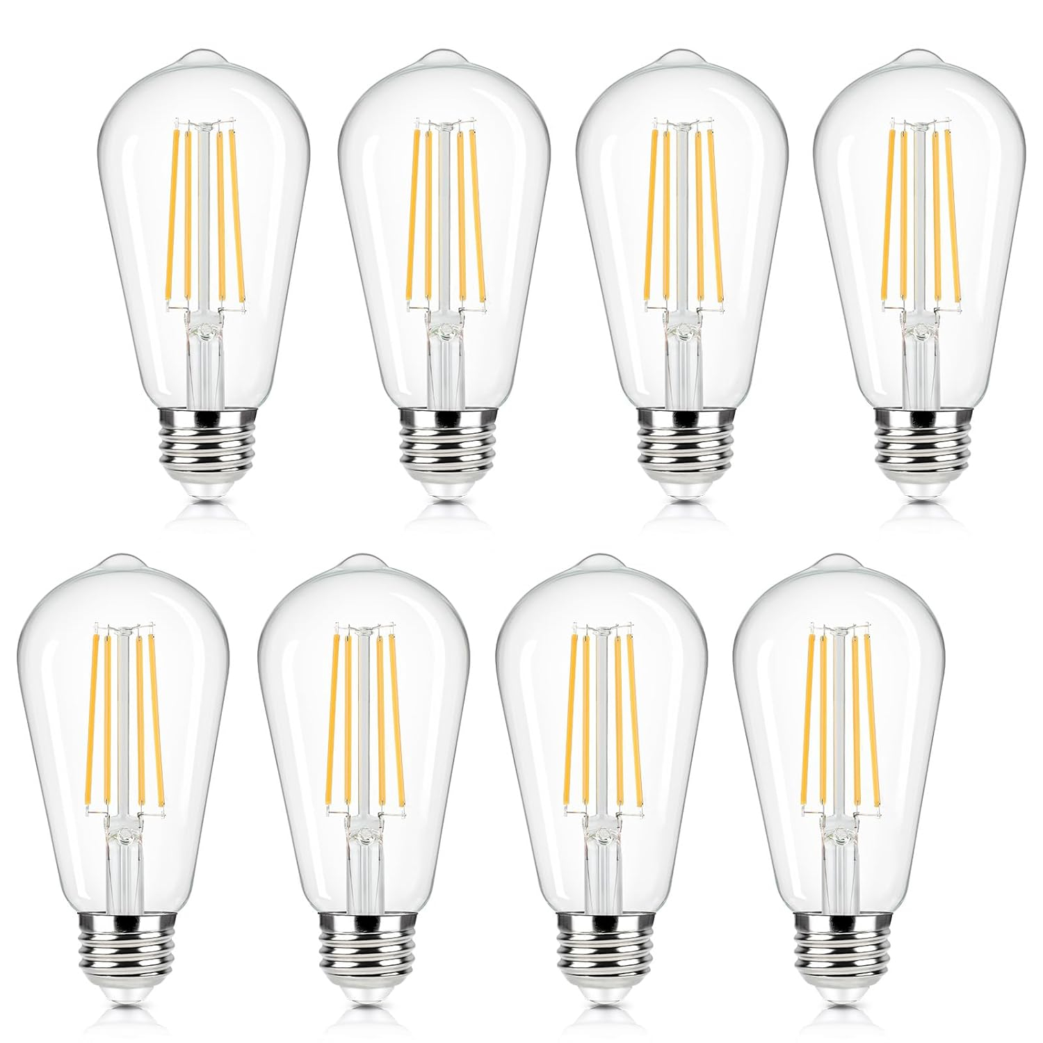 KY Vintage LED Edison Bulbs 6W, Equivalent 60W Incandescent, Warm White 2700K, ST58 Antique LED Filament Bulbs with 90+ CRI, E26 Medium Base,Dimmable, Clear Glass, Pack of 6