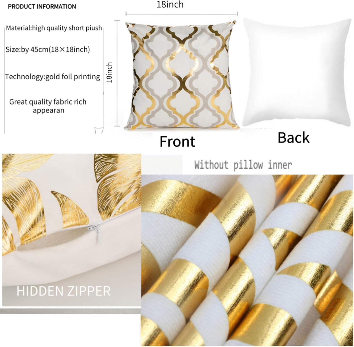 Efavormart Set Of 4 | 18" Black/Gold Foil Geometric Print Throw Pillow Covers, Velvet Square Sofa Cushion Covers