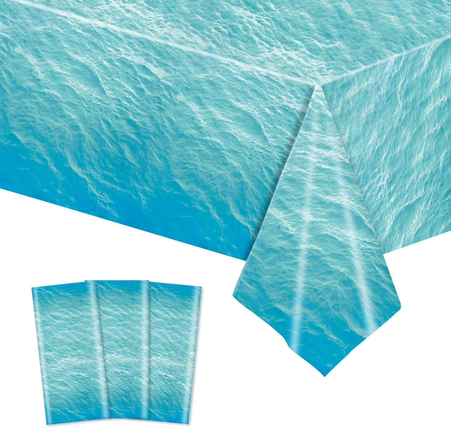 3-Piece 54 x 108 Inch Ocean Wave Plastic Tablecloth - Realistic Water Design, Disposable Rectangle Table Cover for Dining, Picnic, Beach Party, Sea Theme, Pool Party, Summer Indoor Outdoor Decoration