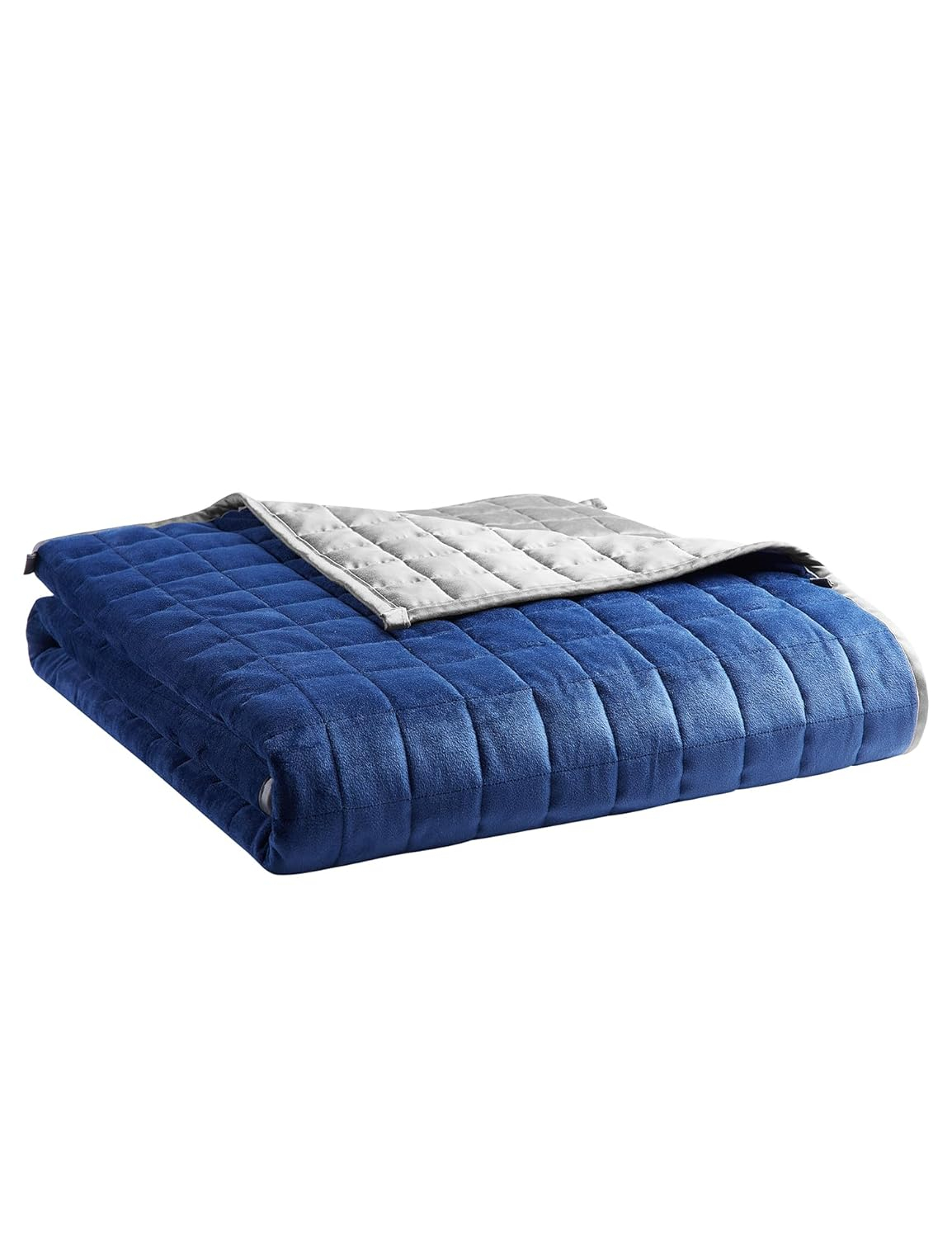 YnM Exclusive Weighted Blanket, Cooling & Cozy Velvet Dual-Sided, Smallest Compartments with Glass Beads, Ideal for One Person of 140lbs on Twin/Full Bed (48x72 Inches, 15 Pounds, Blue/Grey)
