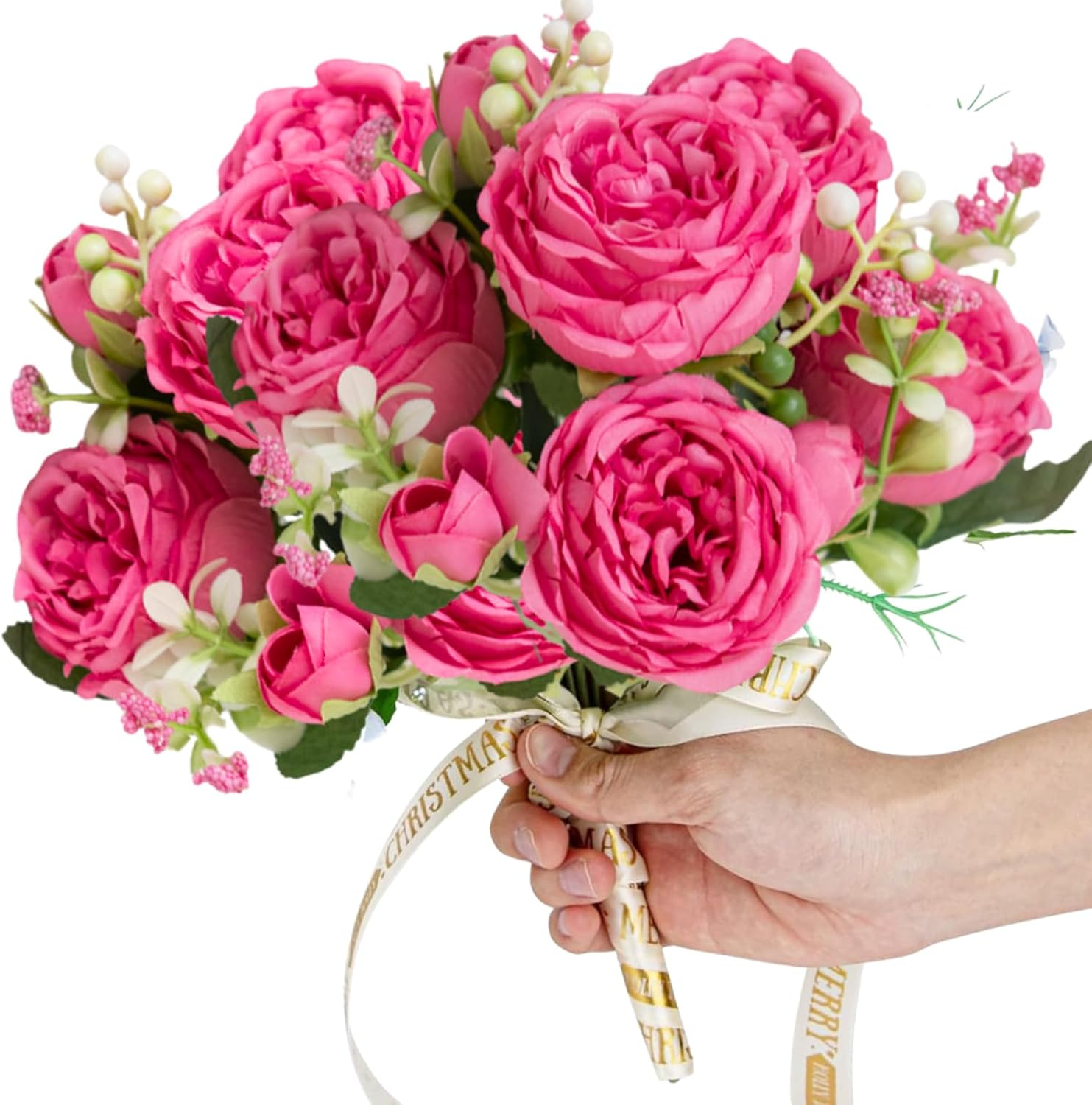 ASTRYAS 2Pcs Artificial Peony Flower Silk Peonies Fake Flowers for Decoration Faux Floral Arrangements for Home Wedding Party Decor (Hot Pink)