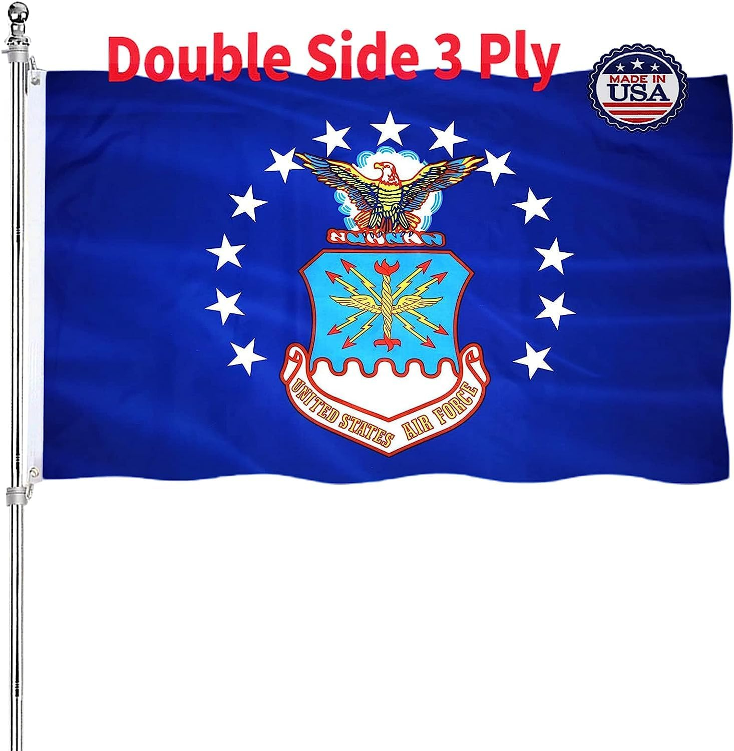 Double Sided US Air Force Military Flag 4x6 Outdoor- UV Fade Resistant United States Air Force Flags with 2 Grommets