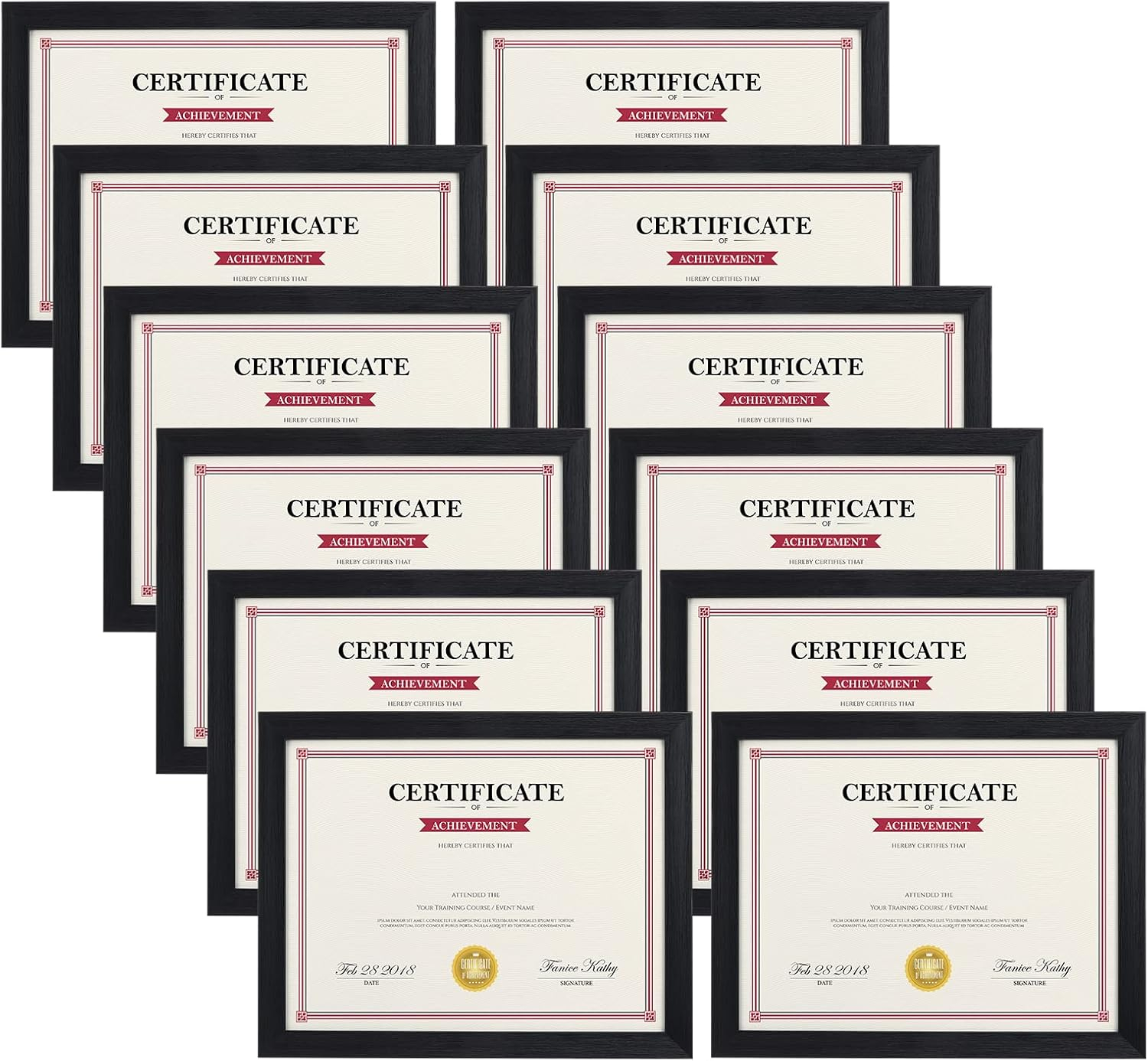 DesignOvation Corporate Document Frame Made to Display Standard Certificates, Black 8.5x11, Set of 12 Ready To Use Horizontally or Vertically