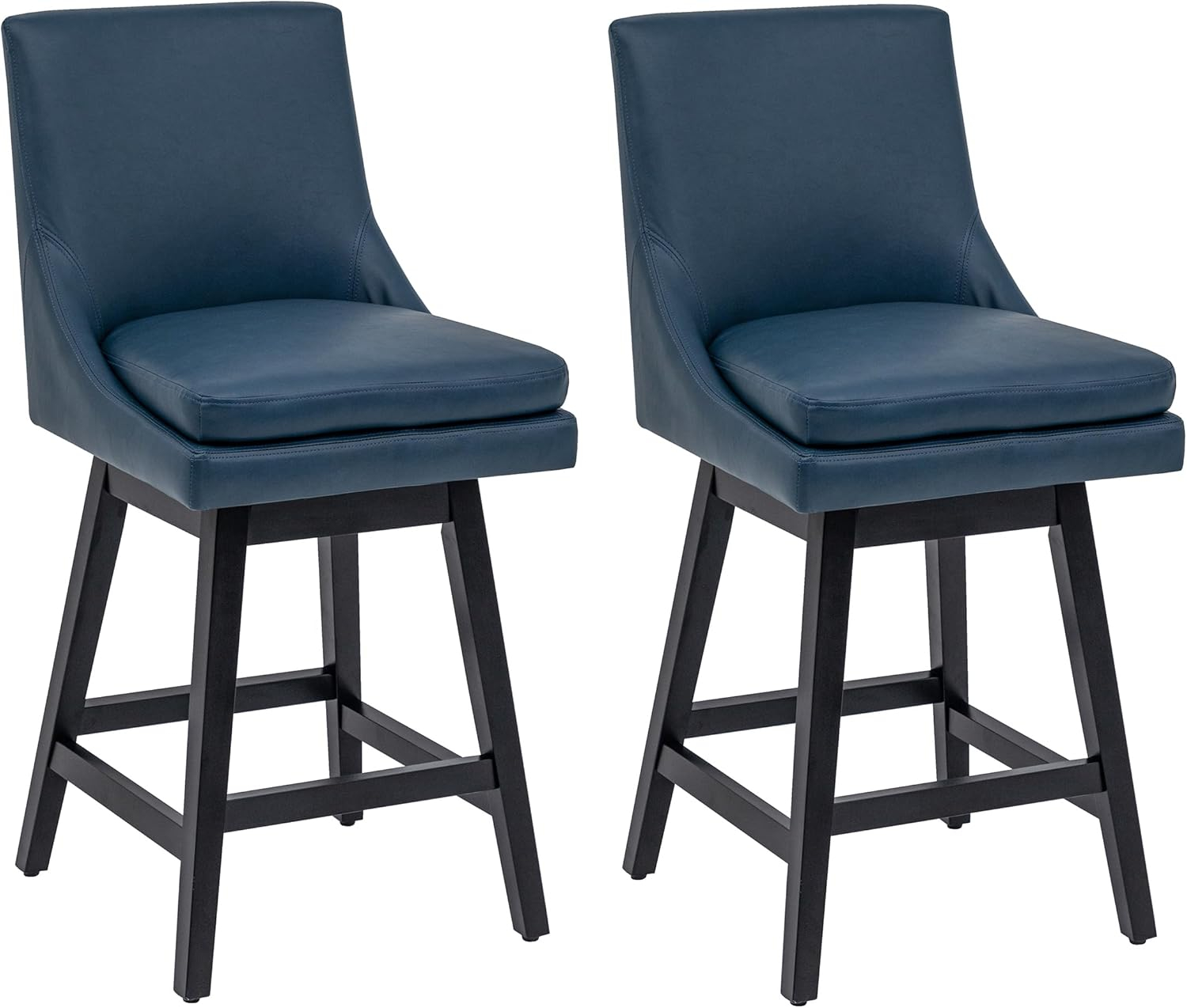 CHITA 26 inch Upholstered Swivel Fabric Counter Bar Stools with Back & Wood Legs Set of 2,Faux Leather in Navy Blue