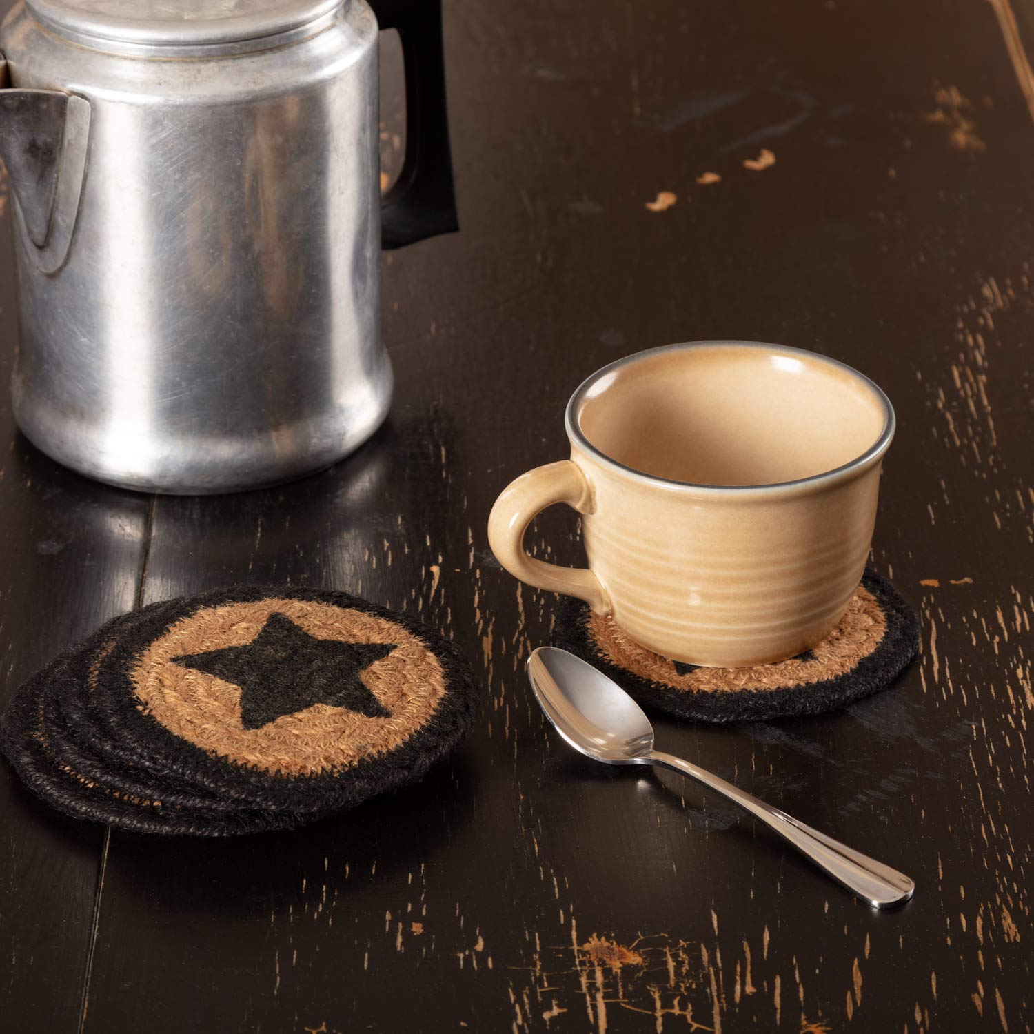 Rustic Black and Tan Jute Star Coasters Set of 6
