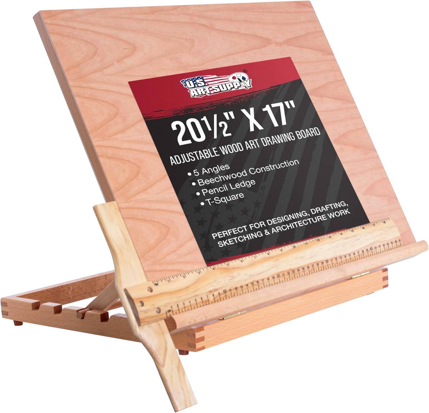US Art Supply "Sketch Master" Adjustable Wood Artist Drawing & Sketching Board