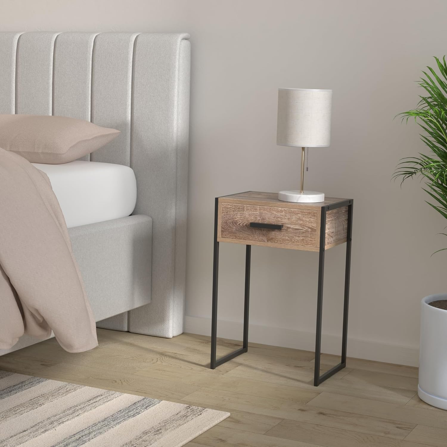 Tribeca Weathered Wood Veneer Bedside Table with Storage